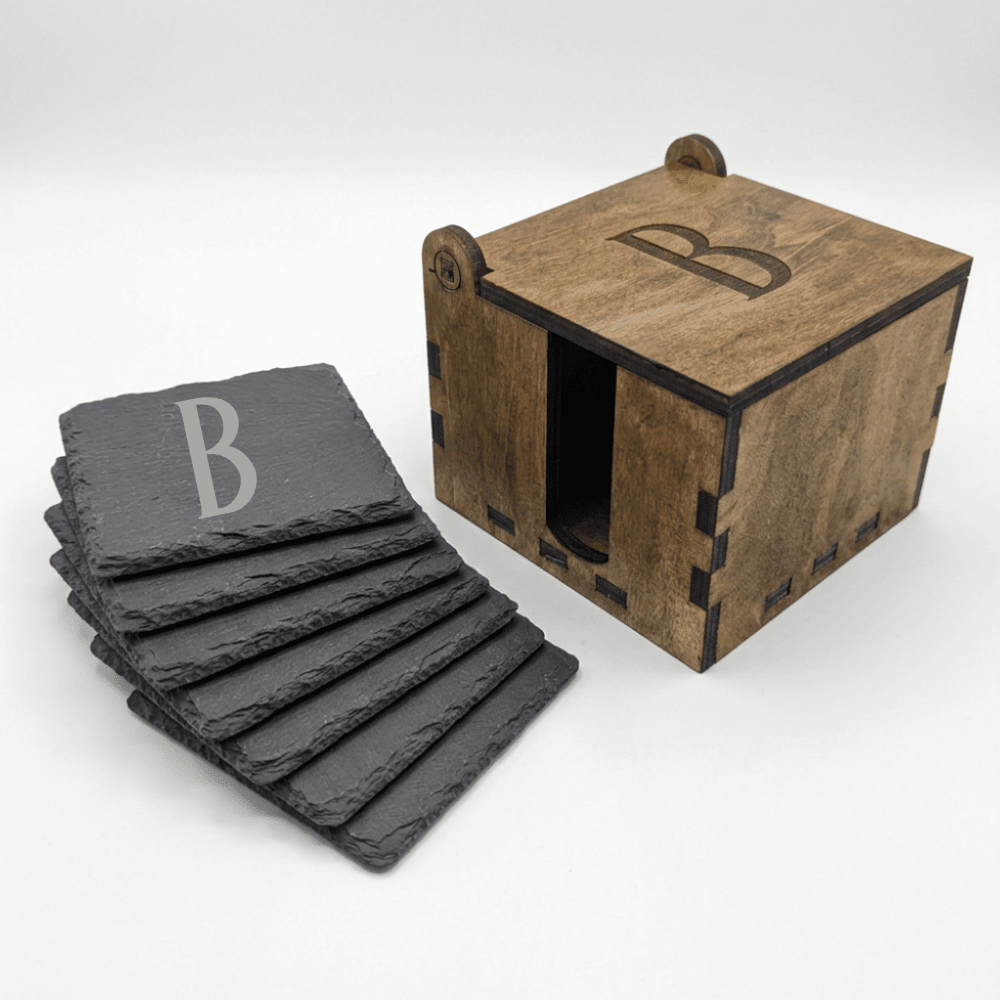 Personalized Slate Coaster Gift Set with Wood Storage Box - Square