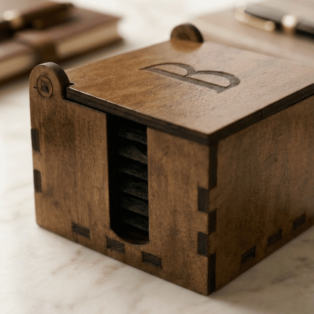 Personalized Slate Coaster Gift Set with Wood Storage Box - Round