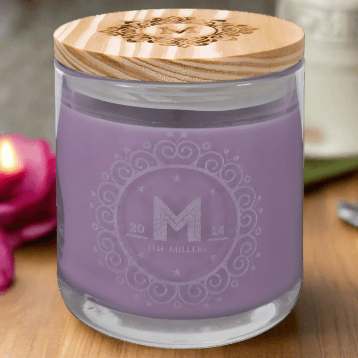 Personalized Soy Candles in a Glass Holder with Wood Lid - LightForce Laser Engraving, LLC