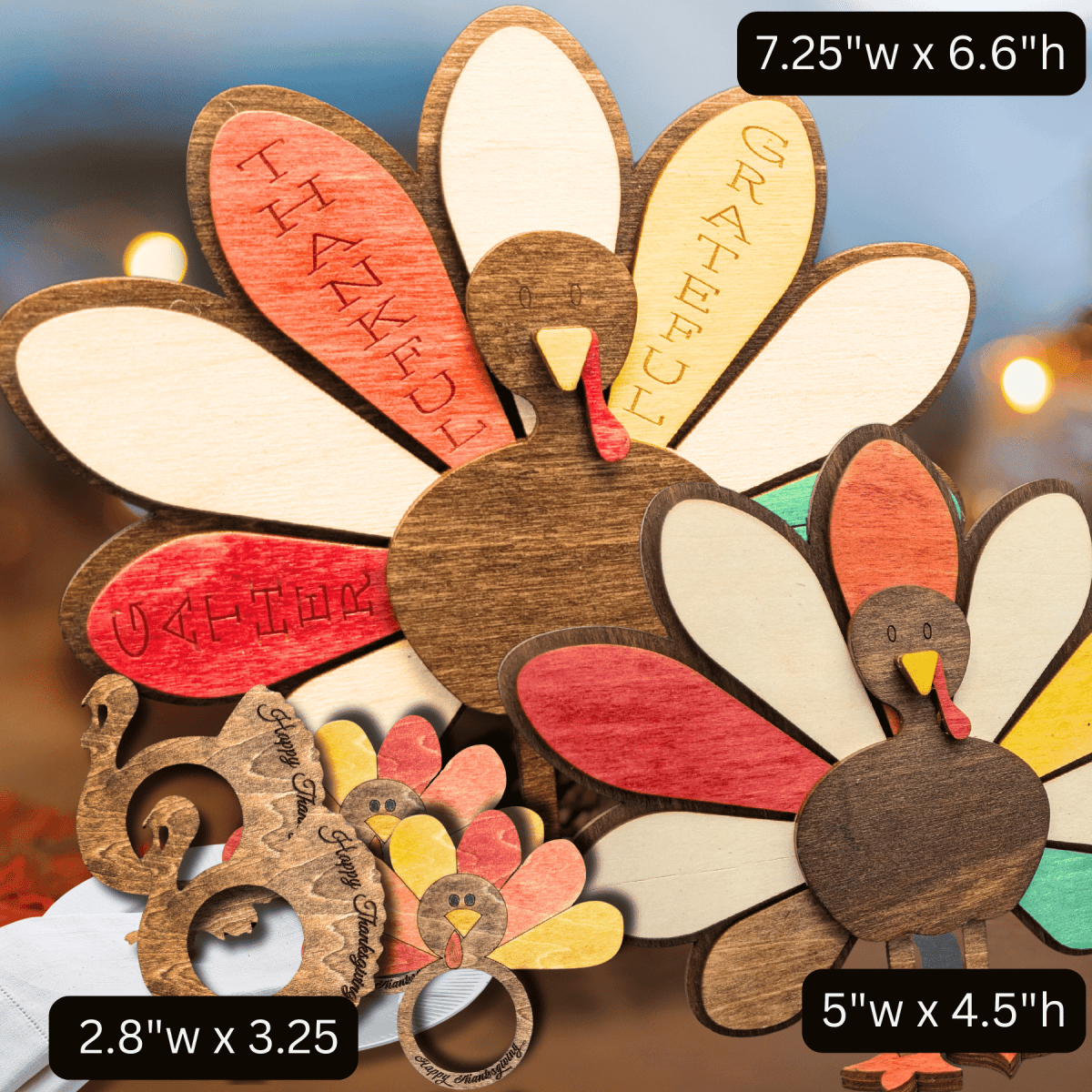 Personalized Standing Turkey Table Decor - Thanksgiving Craft Kit - LightForce Laser Engraving, LLC