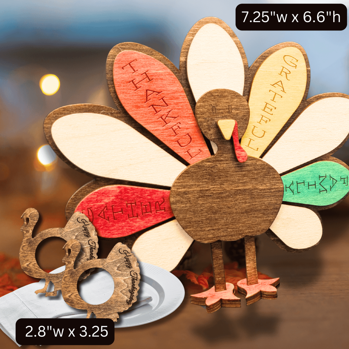 Personalized Standing Turkey Table Decor - Thanksgiving Craft Kit - LightForce Laser Engraving, LLC