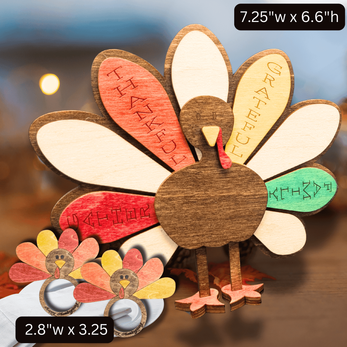 Personalized Standing Turkey Table Decor - Thanksgiving Craft Kit - LightForce Laser Engraving, LLC