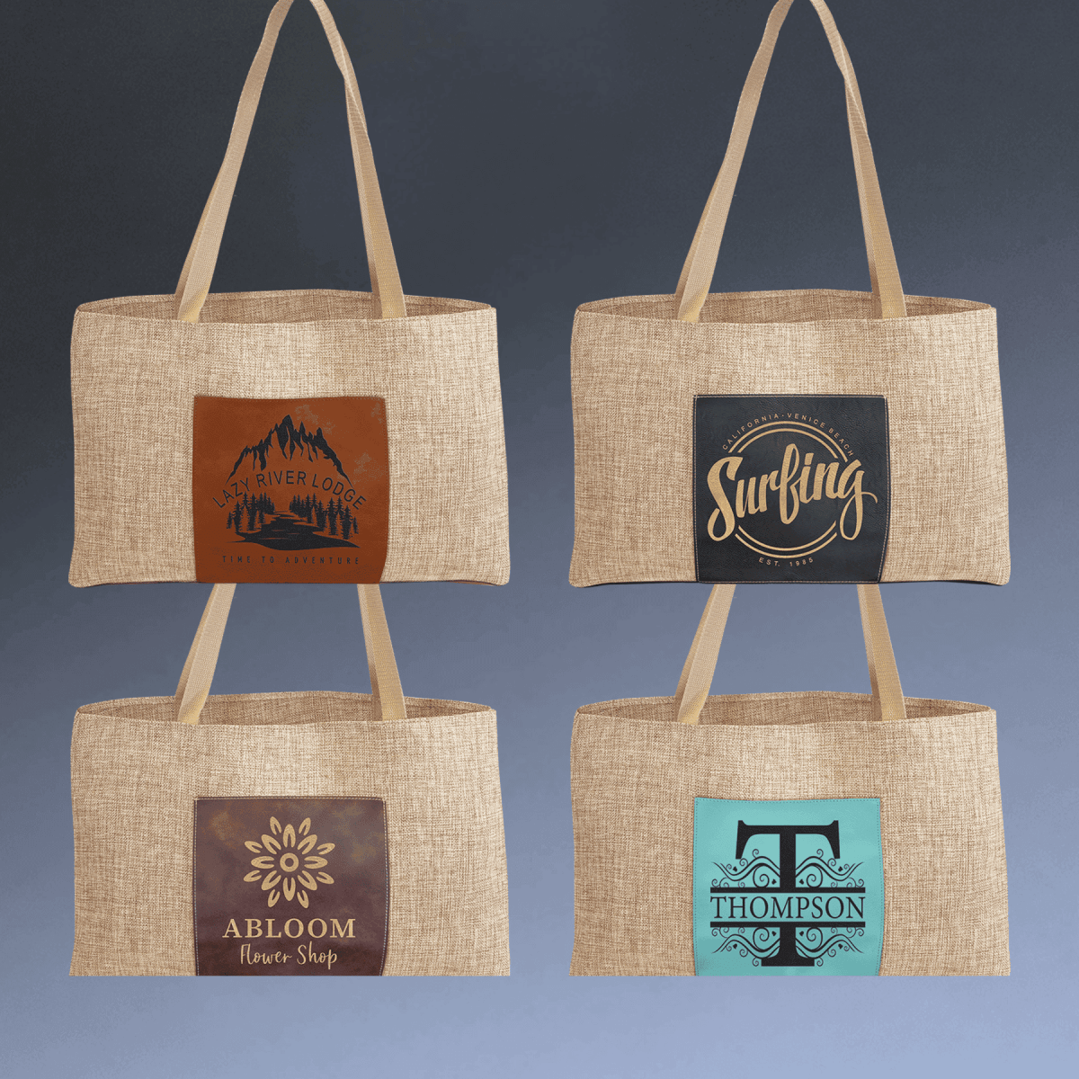 Personalized Tote Bags in Canvas or Burlap with Front Pocket - White Canvas