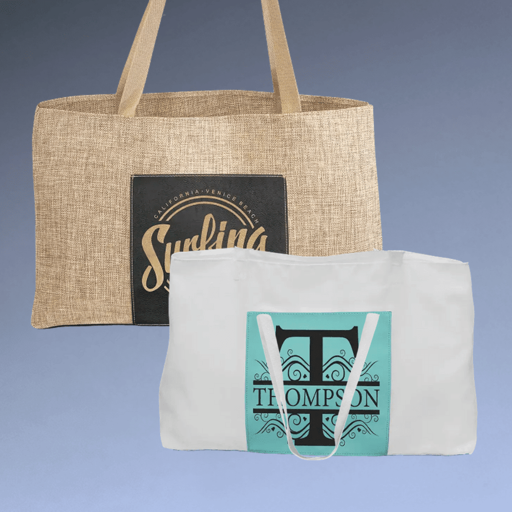 Personalized Tote Bags in Canvas or Burlap with Front Pocket - White Canvas