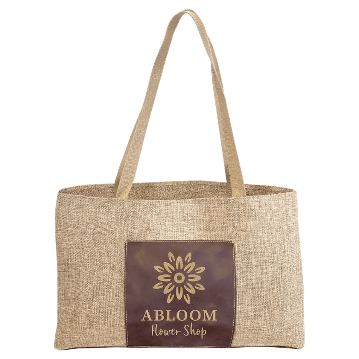 Personalized Tote Bags in Canvas or Burlap with Front Pocket - Natural Burlap