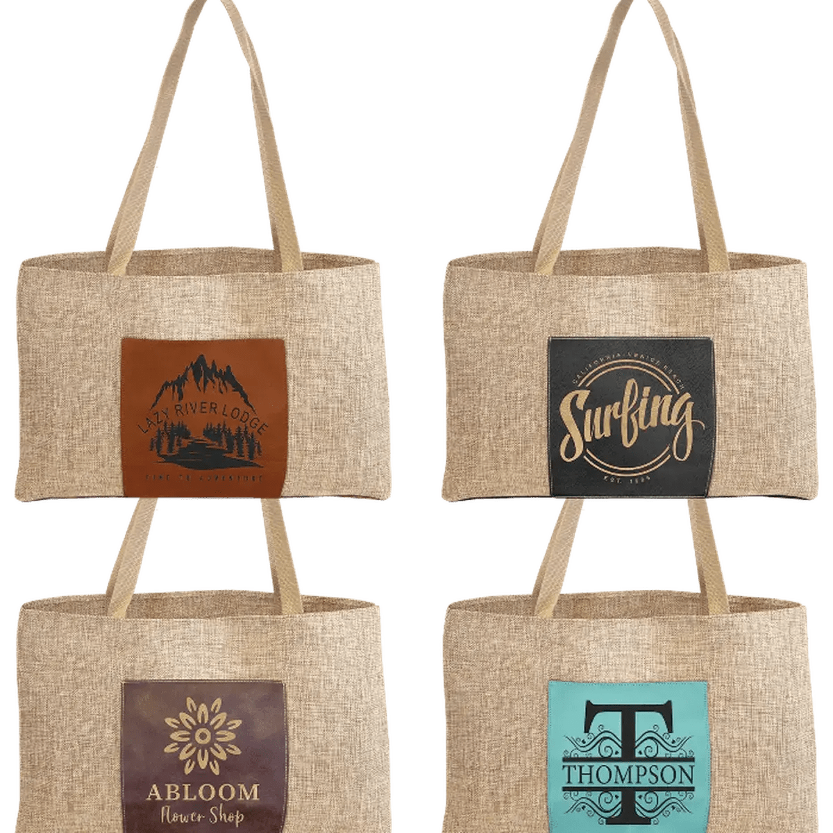 Personalized Tote Bags in Canvas or Burlap with Front Pocket - White Canvas