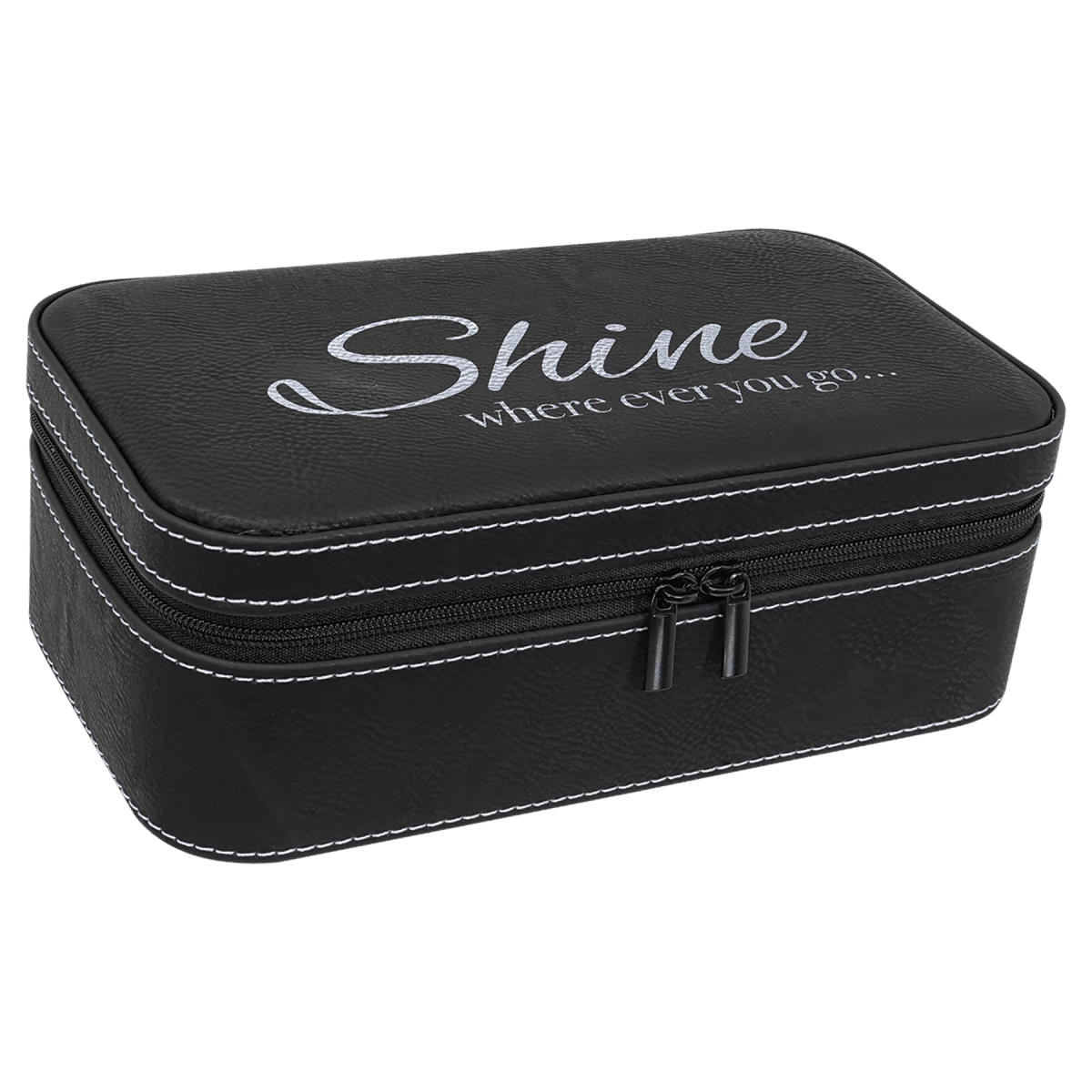 Personalized Travel Jewelry Box in Two Sizes with Multi - Compartments - Black/Silver