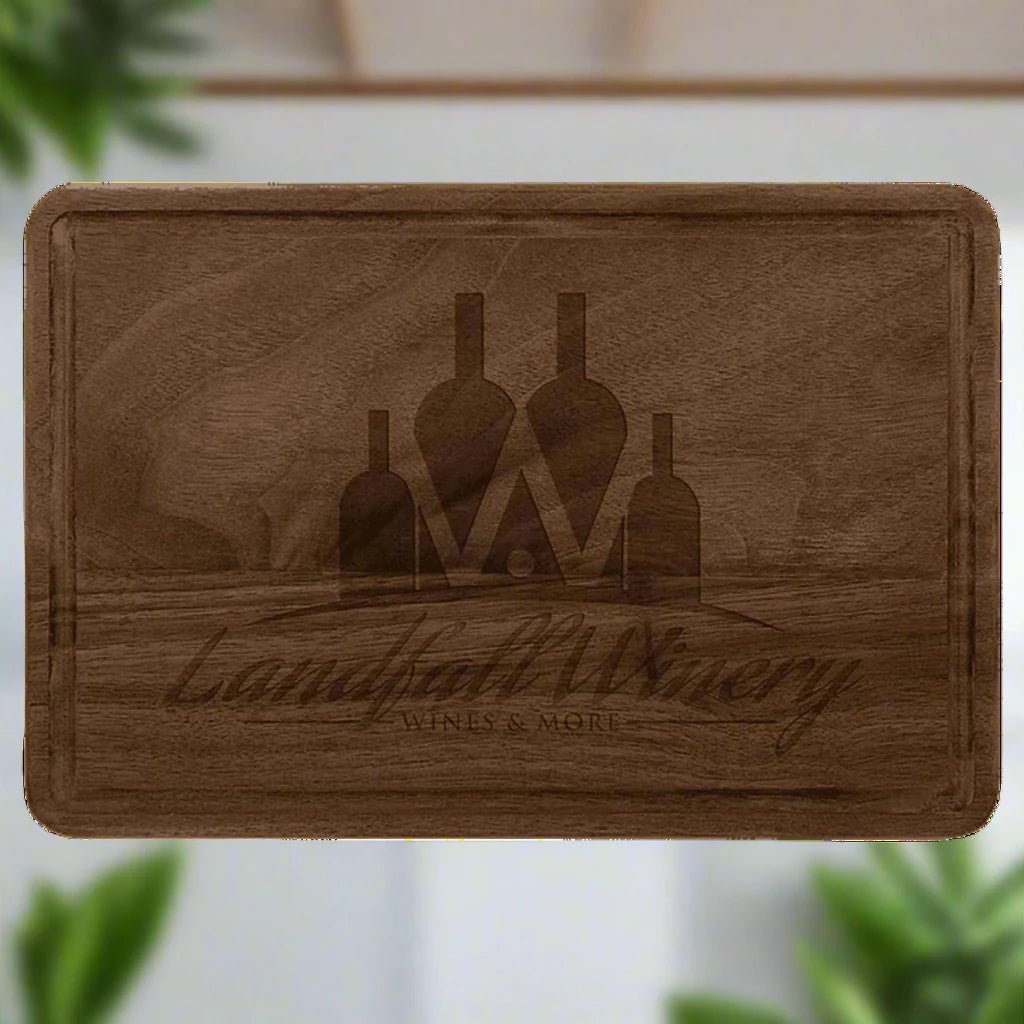 Personalized Walnut Cutting Board with Drip Ring and Custom Engraving - 9" x 6