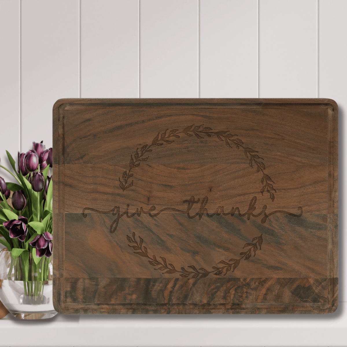 Personalized Walnut Cutting Board with Drip Ring and Custom Engraving - 9" x 6