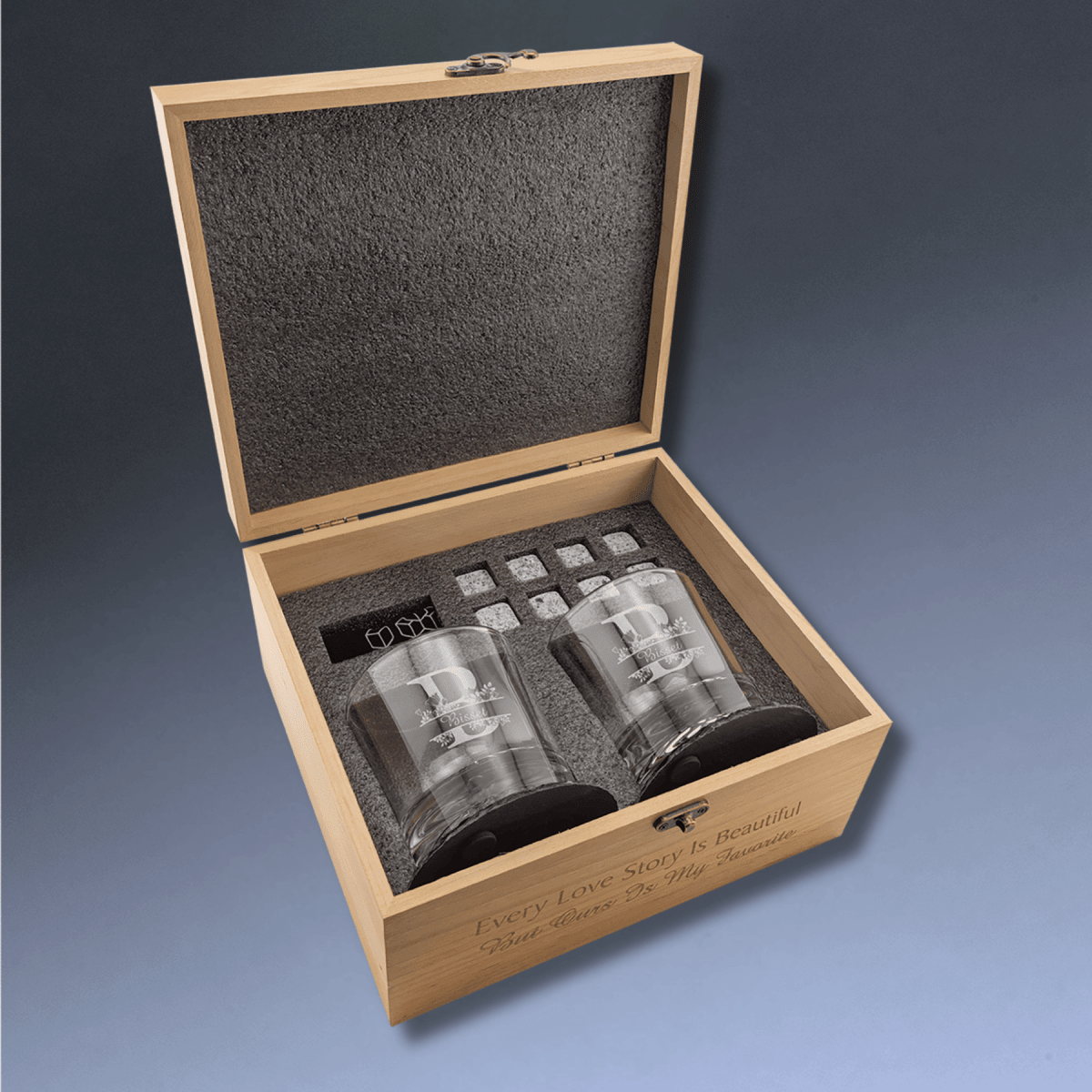 Personalized Whiskey Glass Gift Set in Engraved Red Alder Box - 