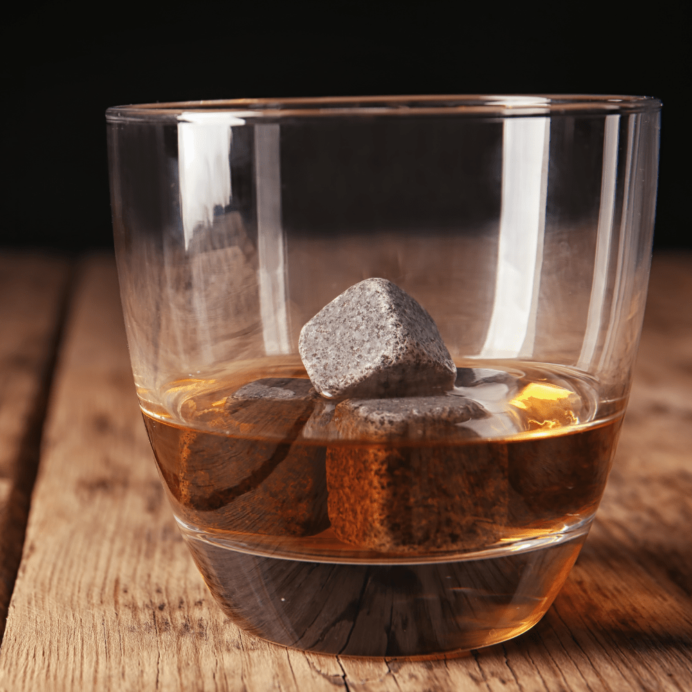Personalized Whiskey Stone Gift Set - Basalt Stones & Velvet Pouch - 