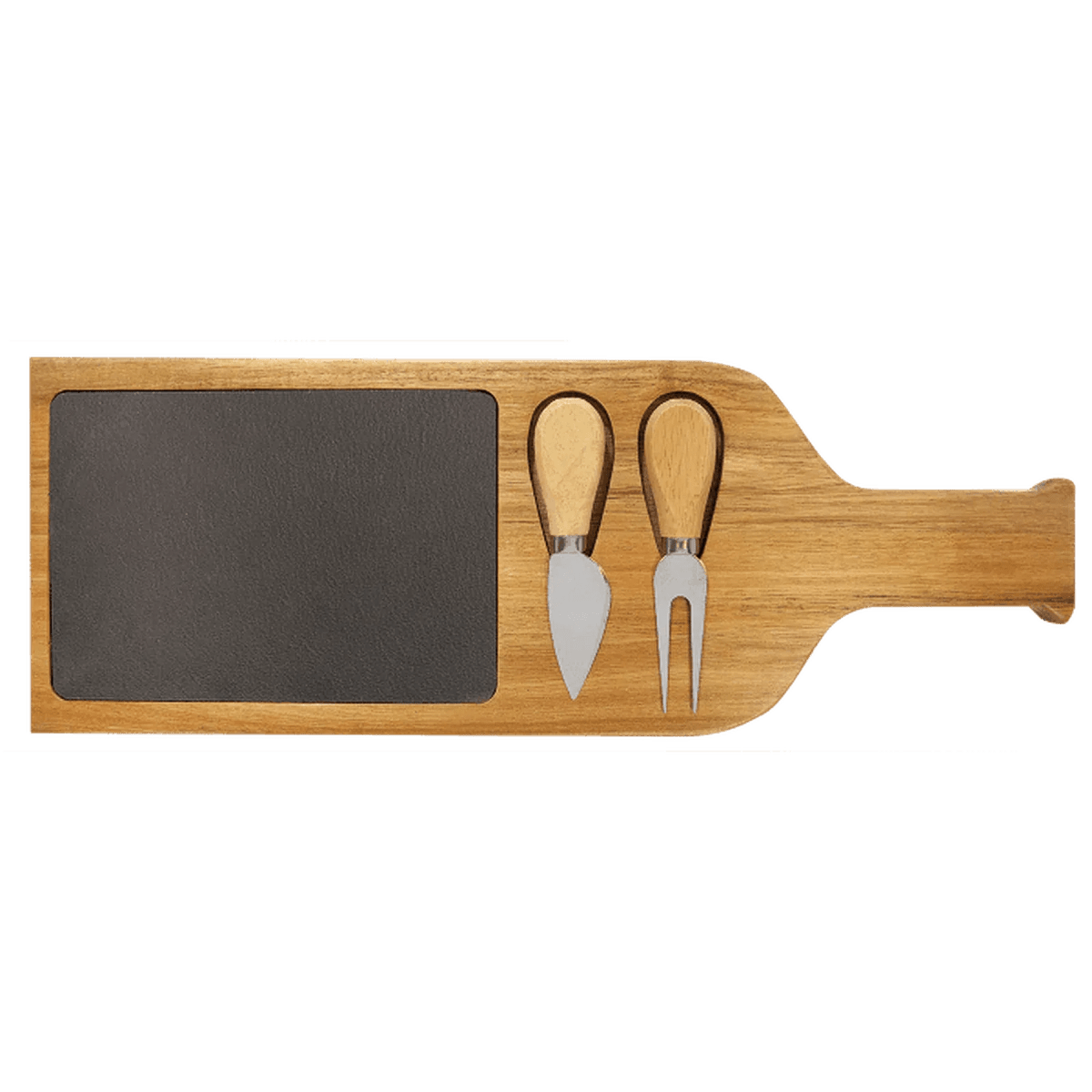 Personalized Wine Bottle Cheese Board Set - Slate & Acacia Wood with Tools - 17 1/2" x 6"