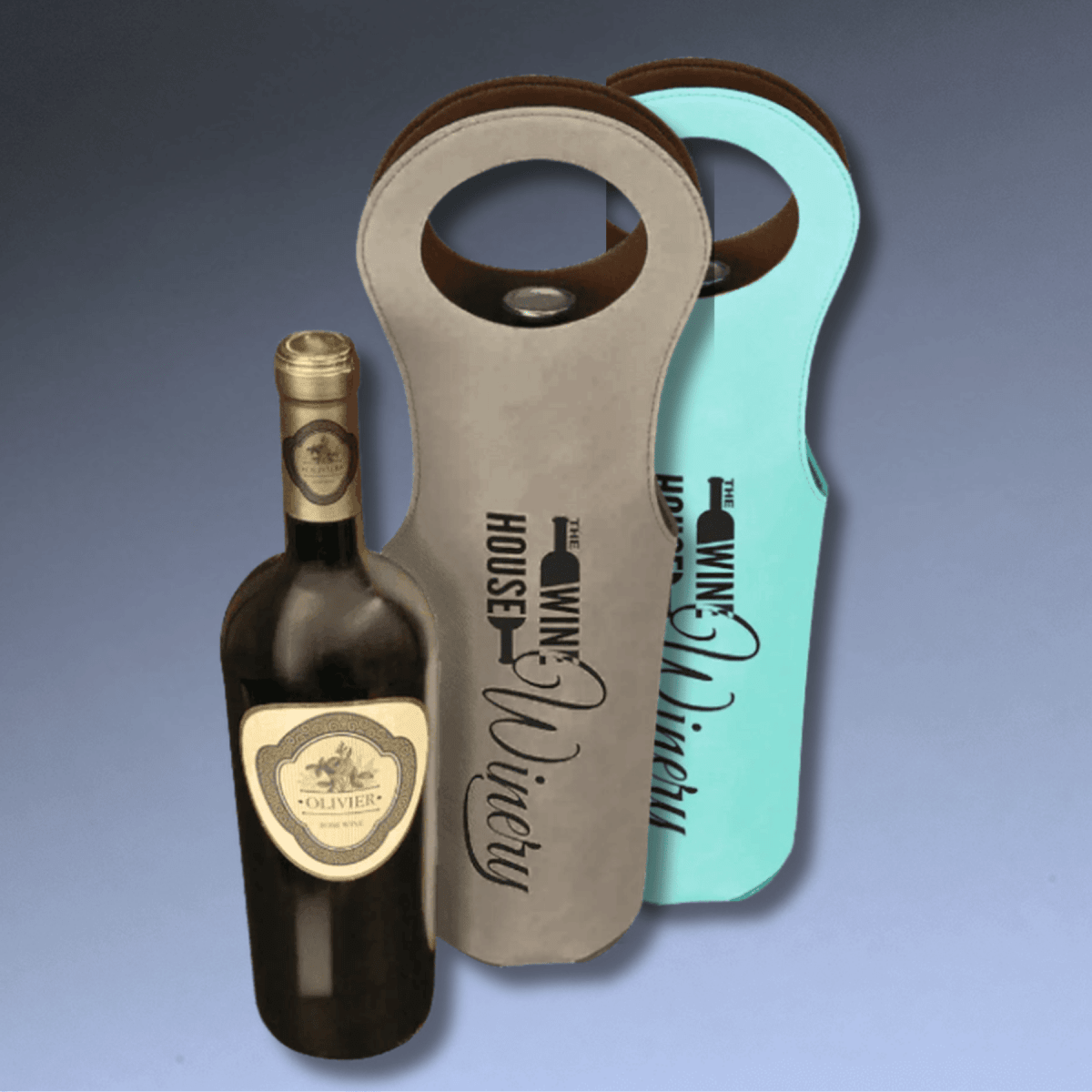 Personalized Wine Tote Bag – Insulated Leatherette Bottle Holder - Teal