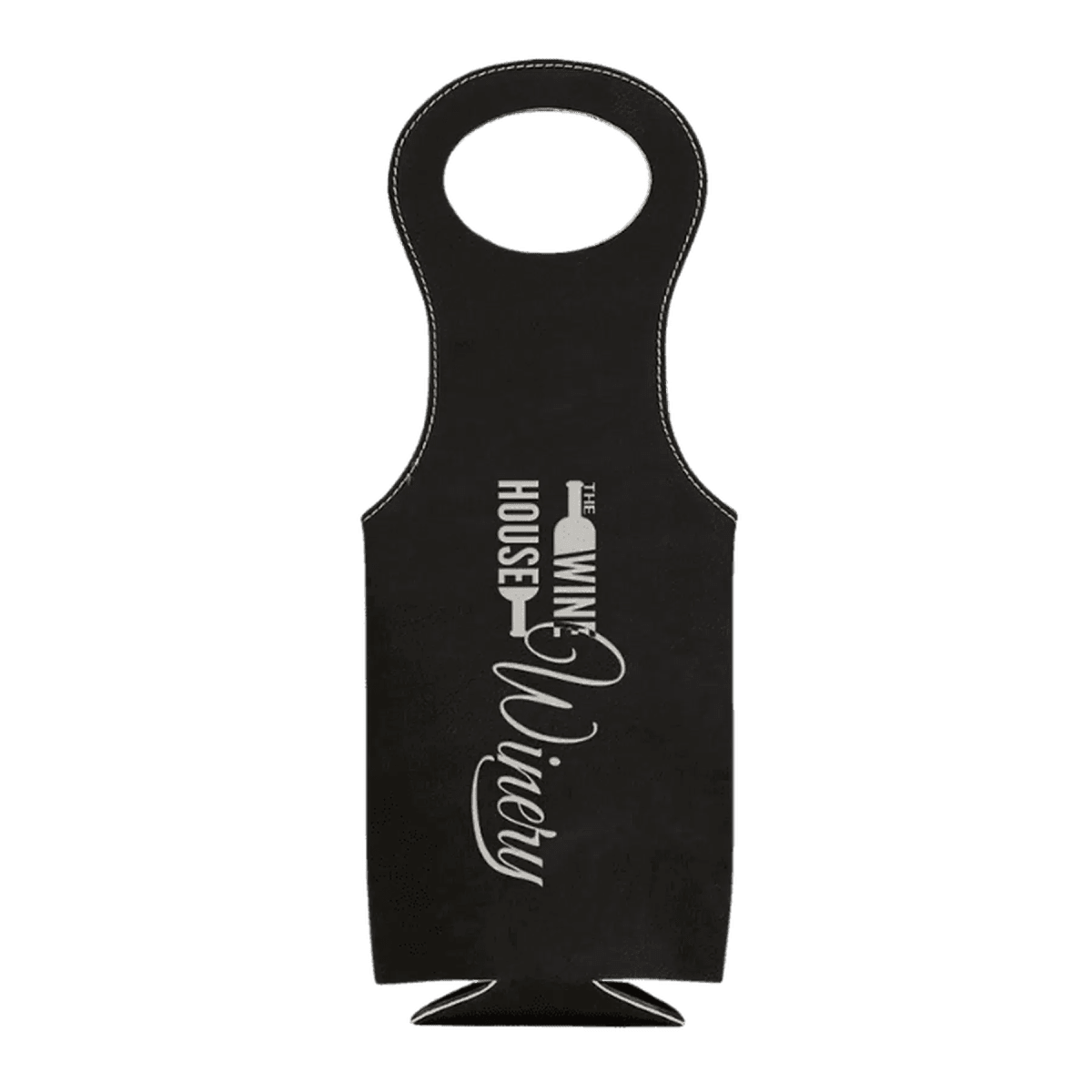 Personalized Wine Tote Bag – Insulated Leatherette Bottle Holder - Black/Silver
