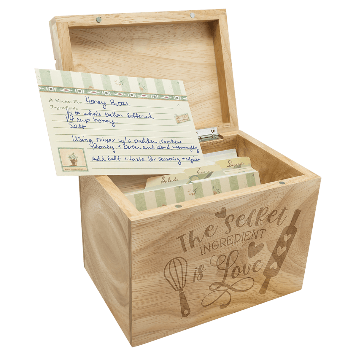Personalized Wood Recipe Card Box - 6 5/8" (L) x 4 7/8" (W) x 5 1/2" (H)