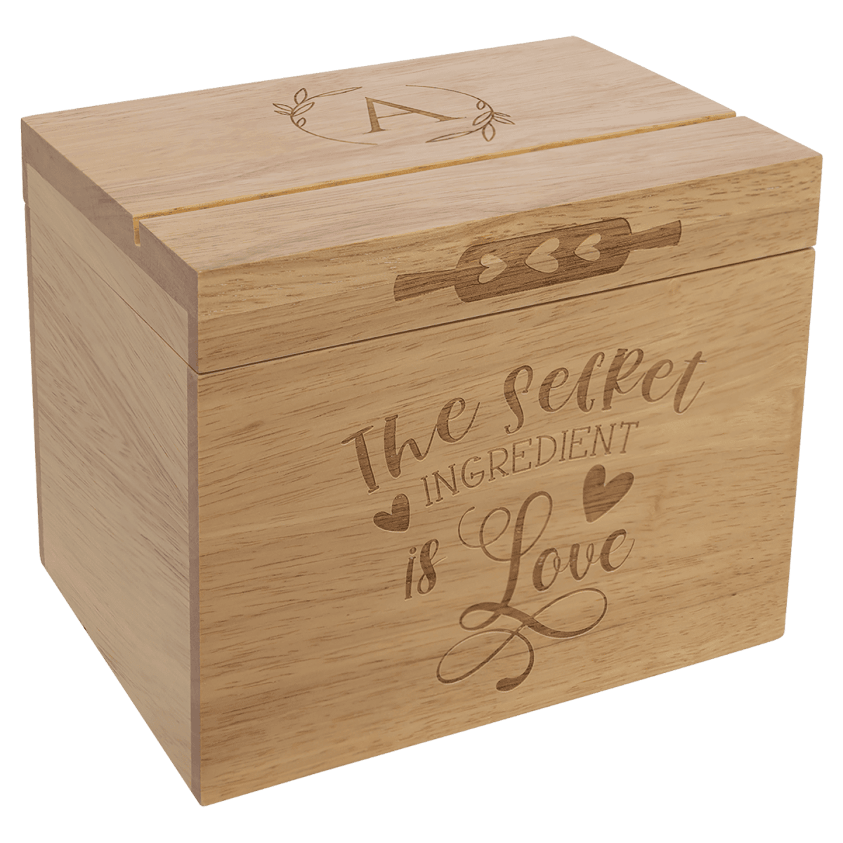 Personalized Wood Recipe Card Box - 6 5/8" (L) x 4 7/8" (W) x 5 1/2" (H)