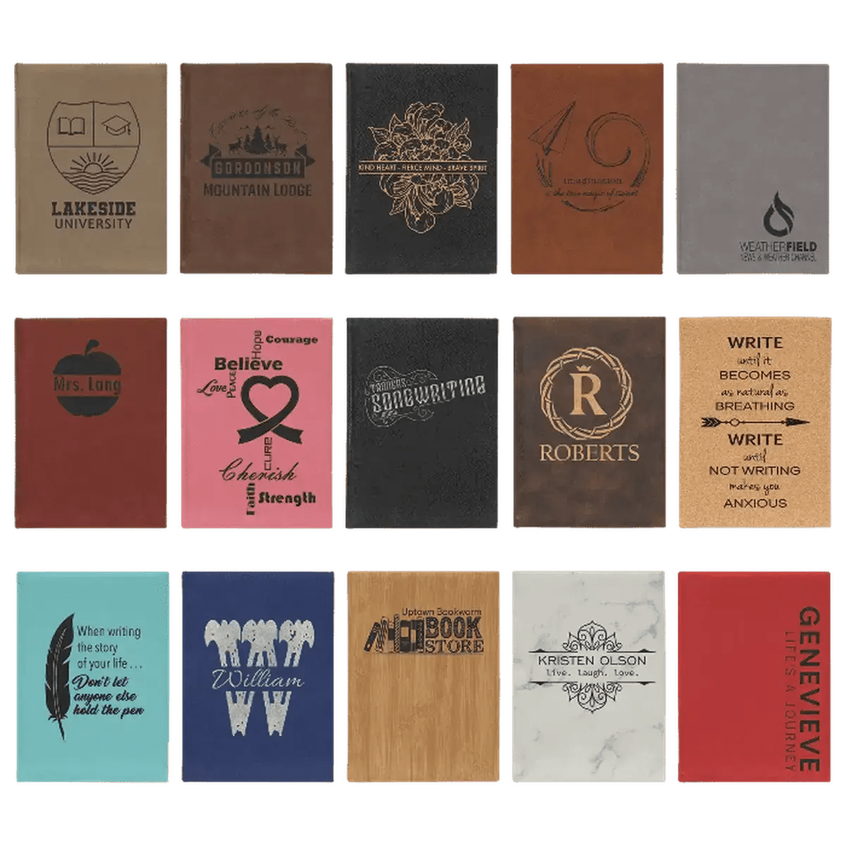 Personalized Writing Journals in Leatherette or Cork - Light Brown