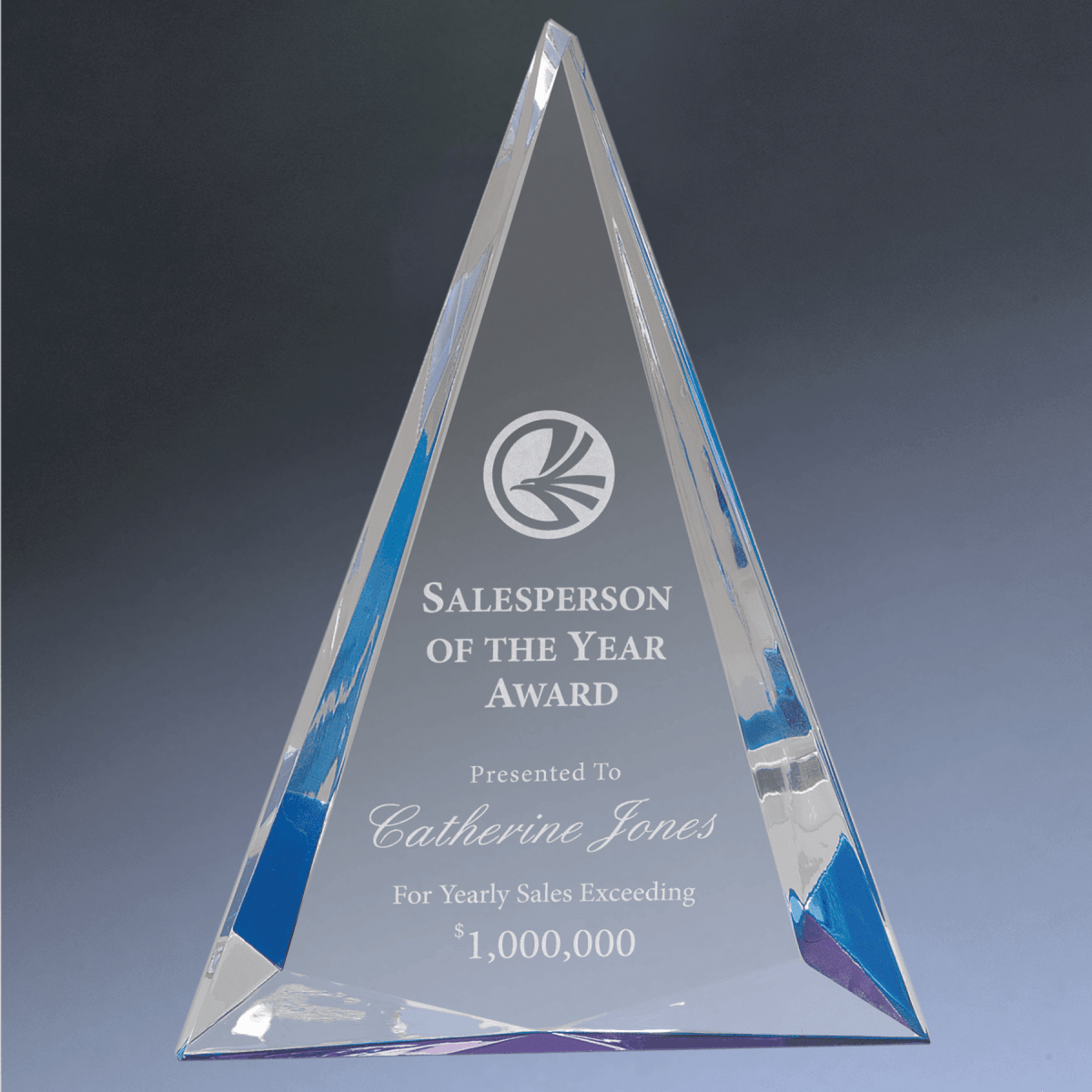 Pinnacle Acrylic Awards with Custom Engraving - Blue & Clear