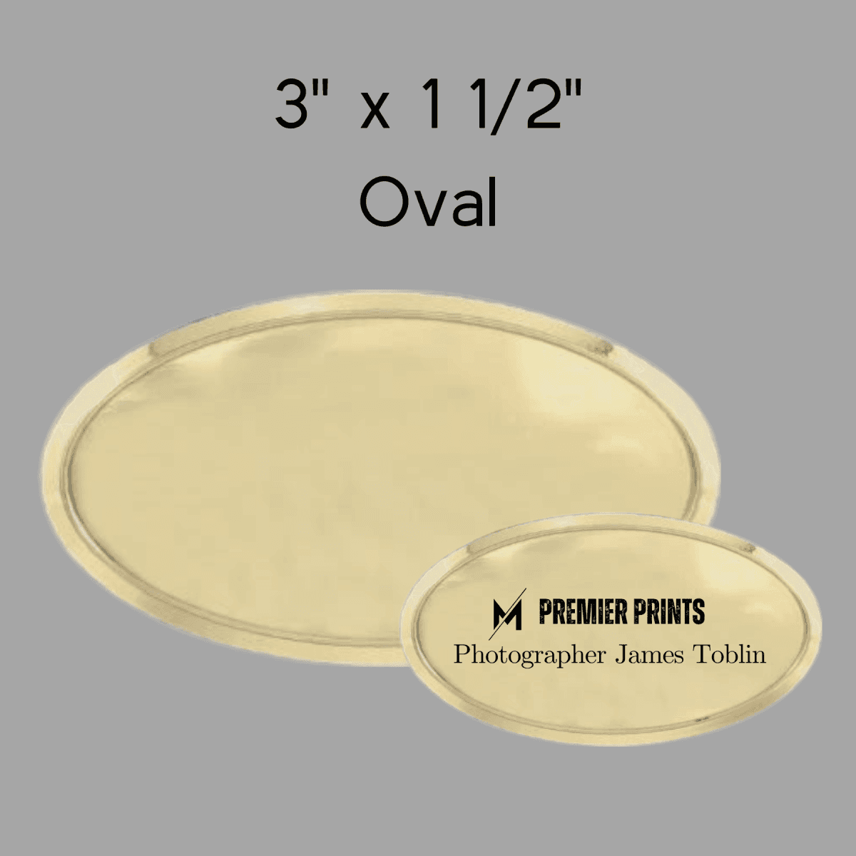 Plastic Name Badges - Design Your Own Personalized Name Tag - Brushed Gold Oval Frame 3 x 1.5