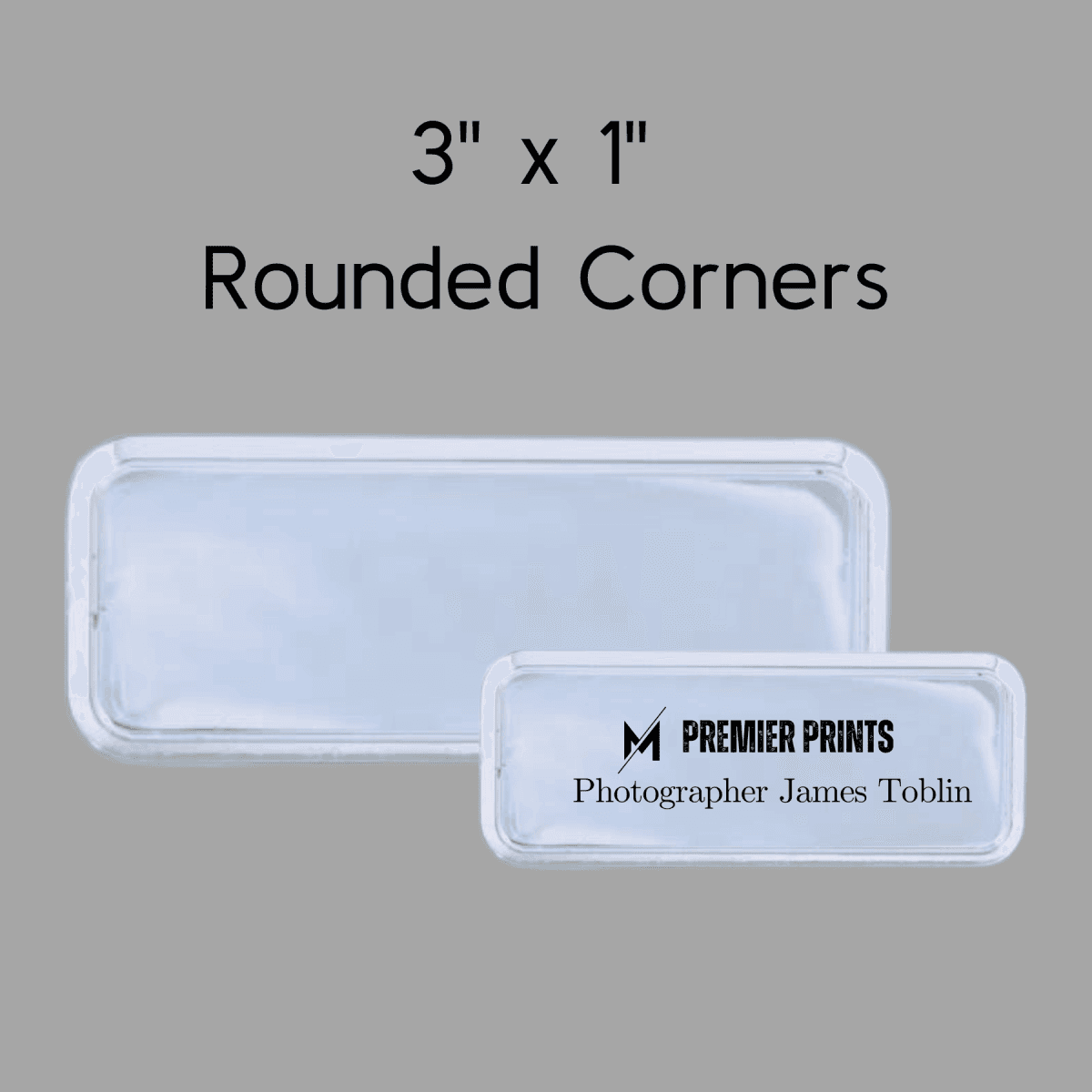 Plastic Name Badges - Design Your Own Personalized Name Tag - Black Frame Square Corners 3 x 1