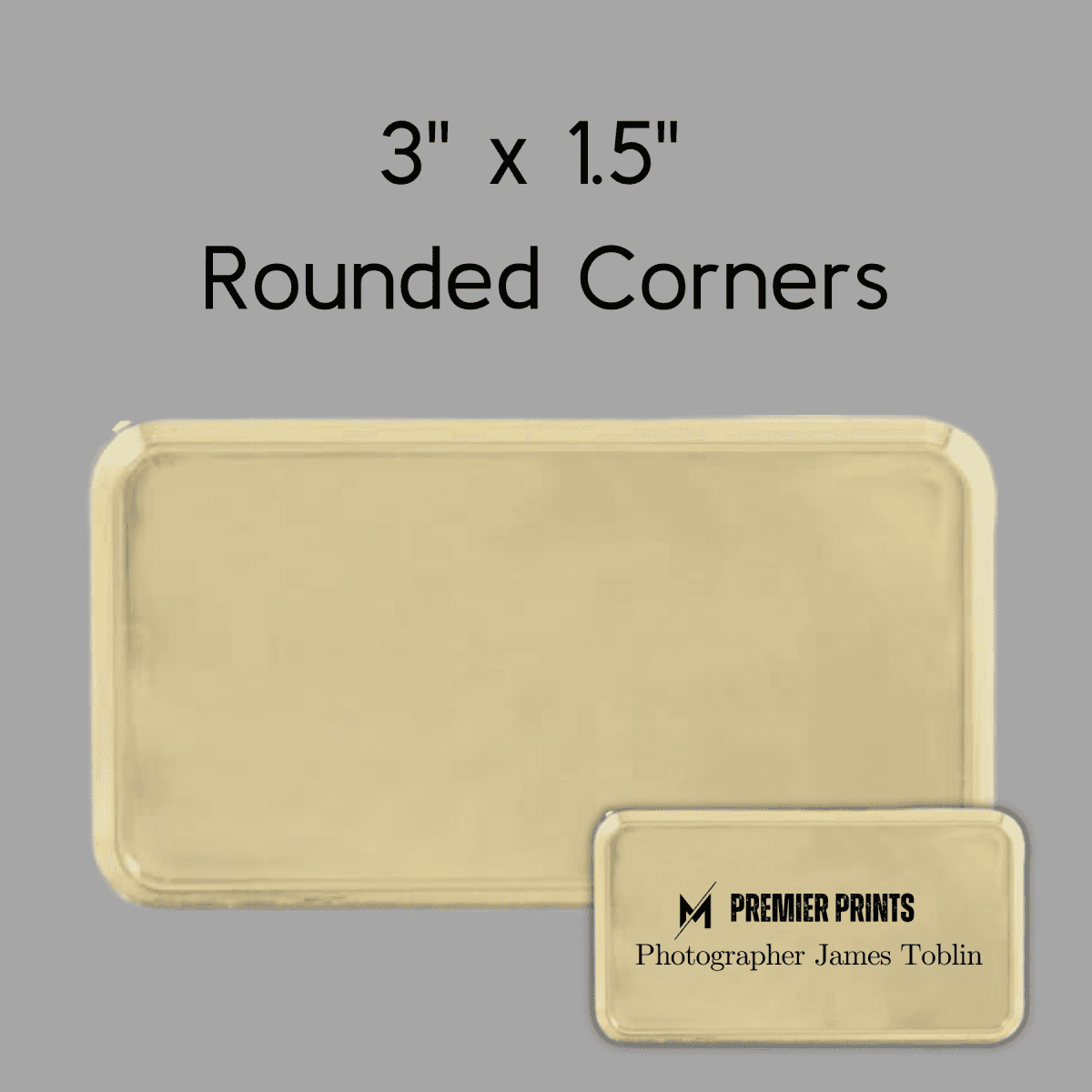 Plastic Name Badges - Design Your Own Personalized Name Tag - Brushed Gold Rounded Corners Frame 3 x 1.5