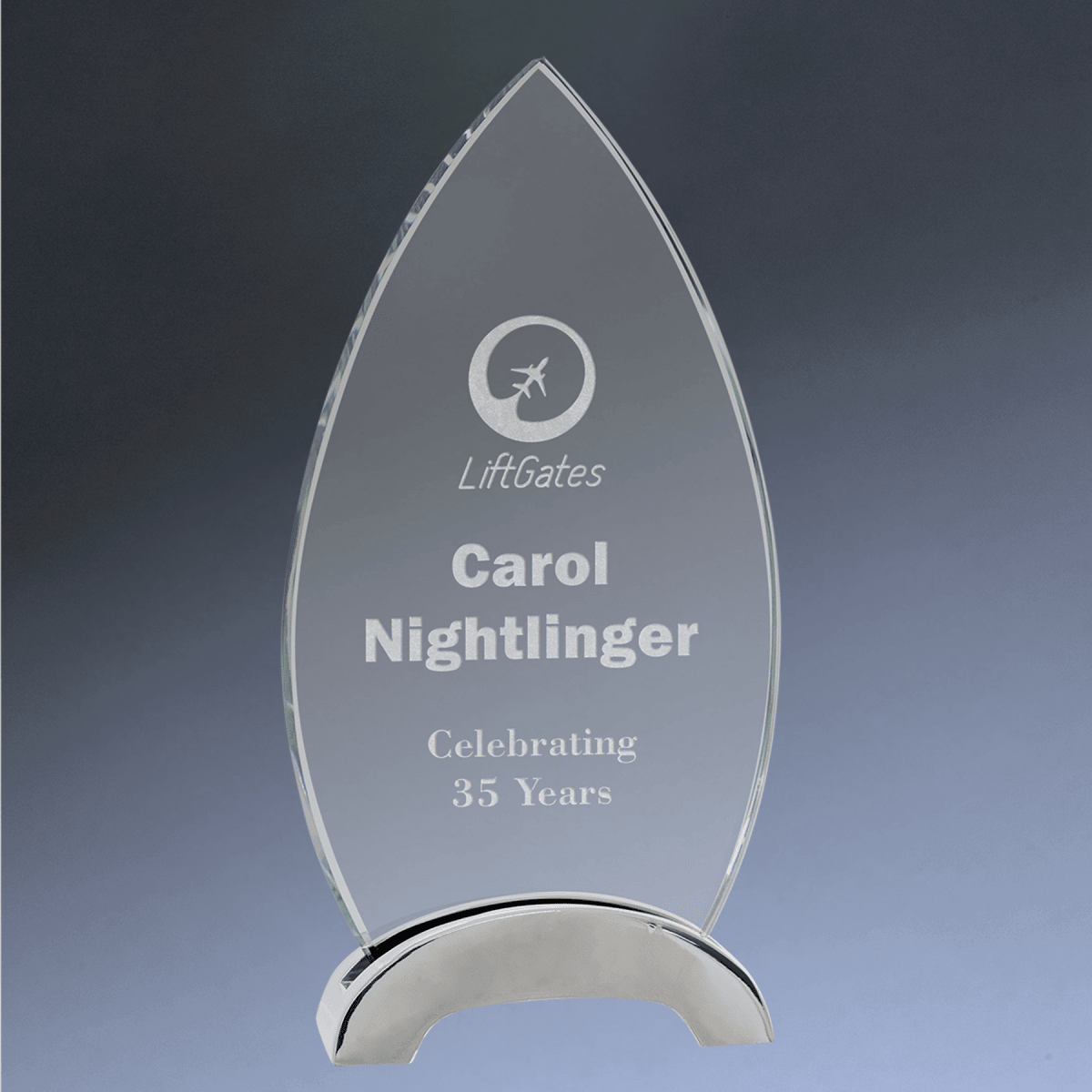 Platinum Glass Awards on Silver Aluminum Base – Custom Engraved - Oval