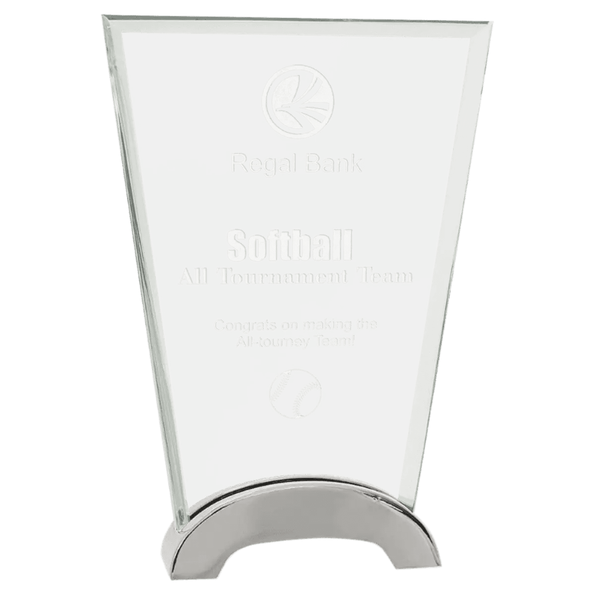 Platinum Glass Awards on Silver Aluminum Base – Custom Engraved - Oval