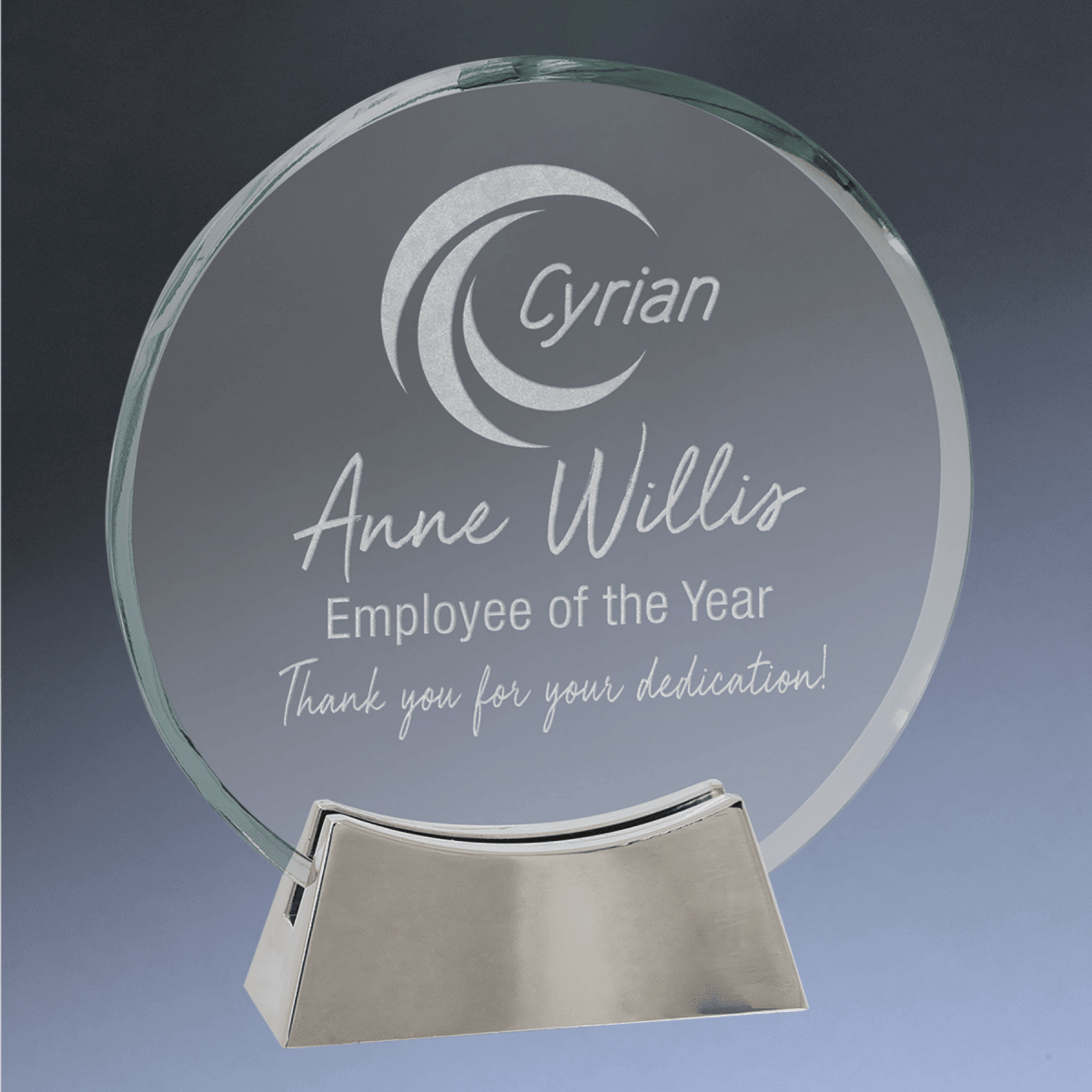 Platinum Glass Awards on Silver Aluminum Base – Custom Engraved - Round