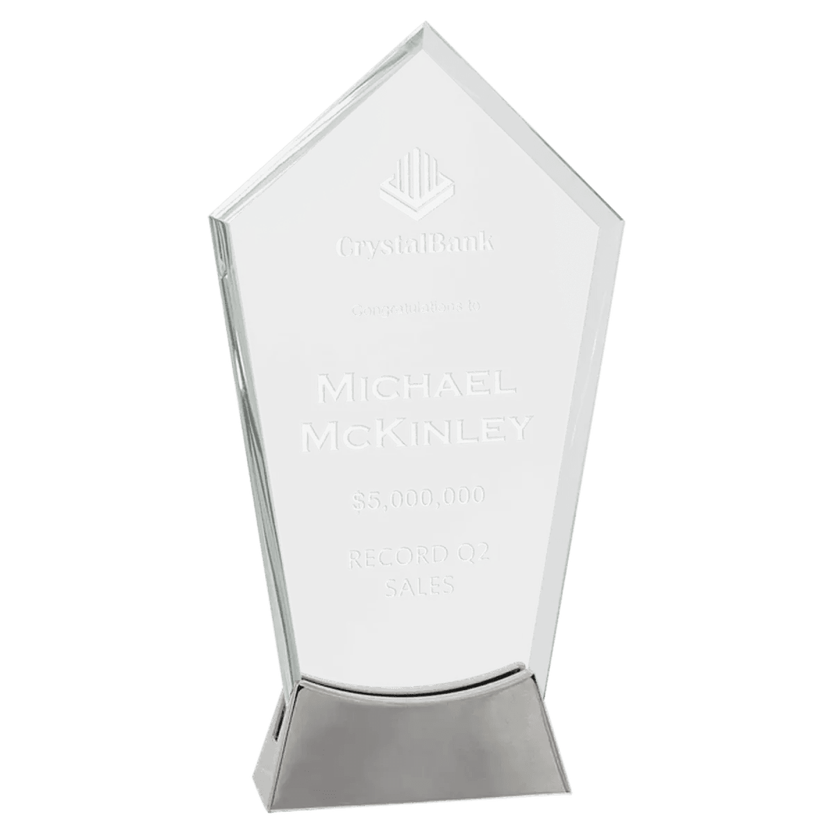Platinum Glass Awards on Silver Aluminum Base – Custom Engraved - Oval