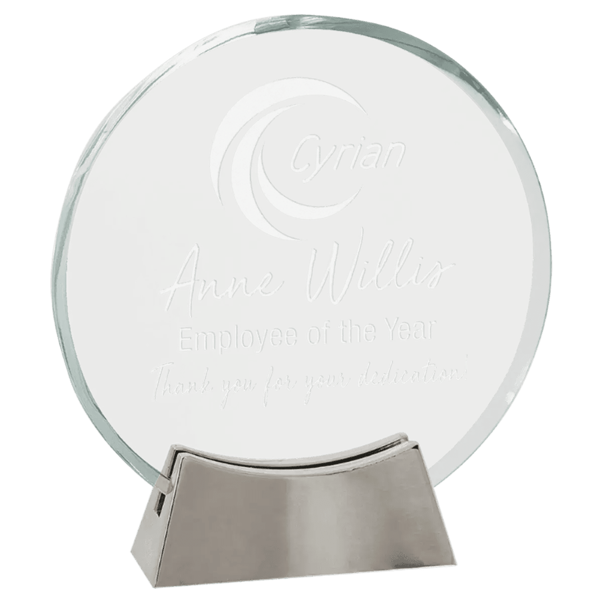 Platinum Glass Awards on Silver Aluminum Base – Custom Engraved - Oval