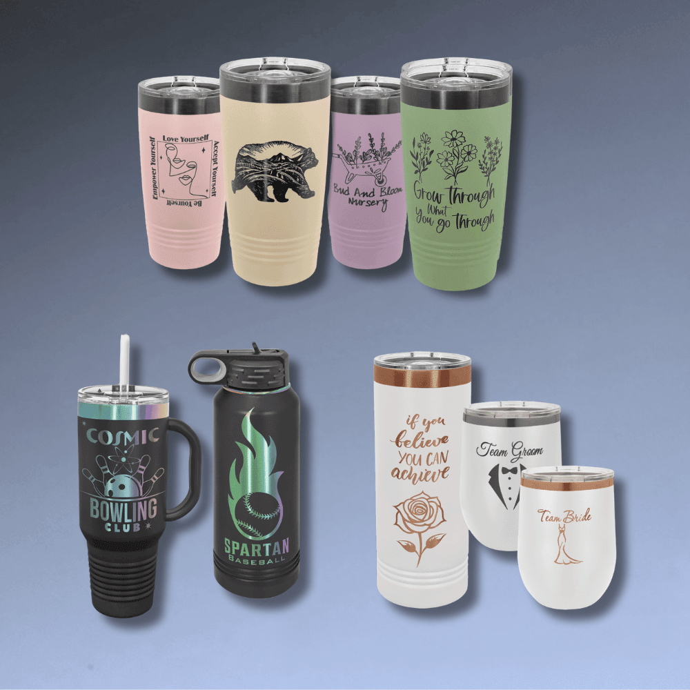 Polar Camel Ion Plated Tumblers and Water Bottles - White/Prism Engraving