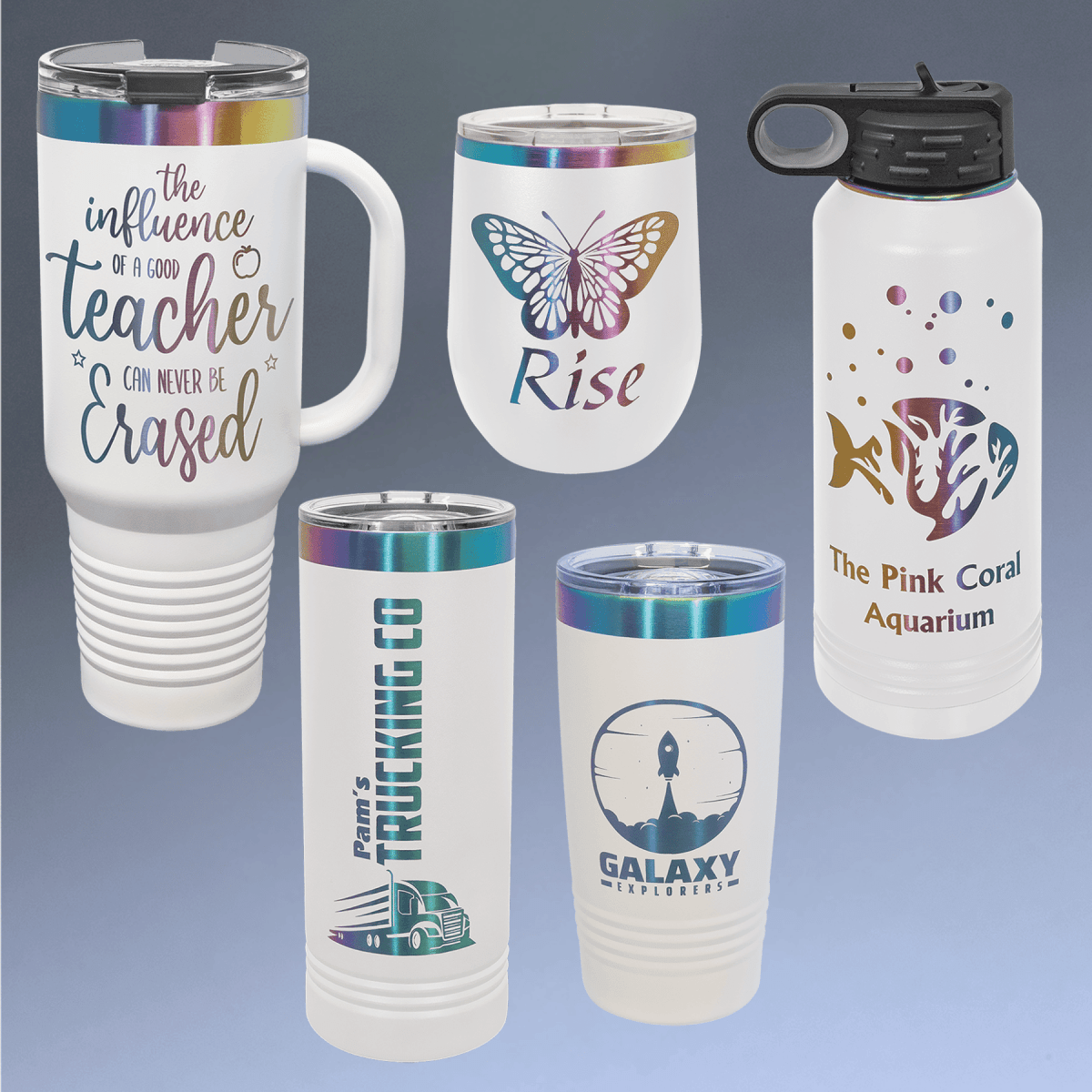 Polar Camel Ion Plated Tumblers and Water Bottles - White/Prism Engraving