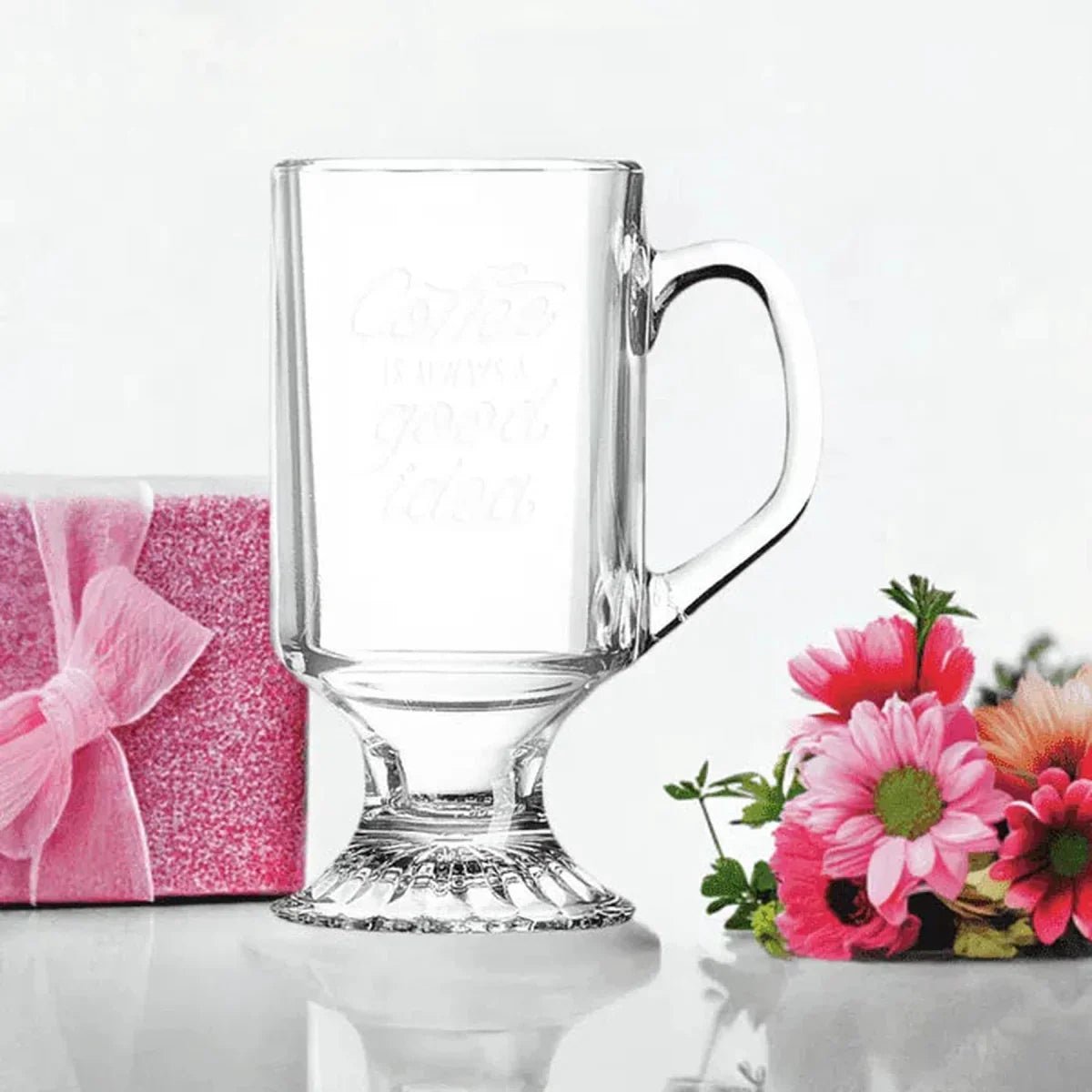 Polar Camel Personalized Glass Coffee Mugs - Footed