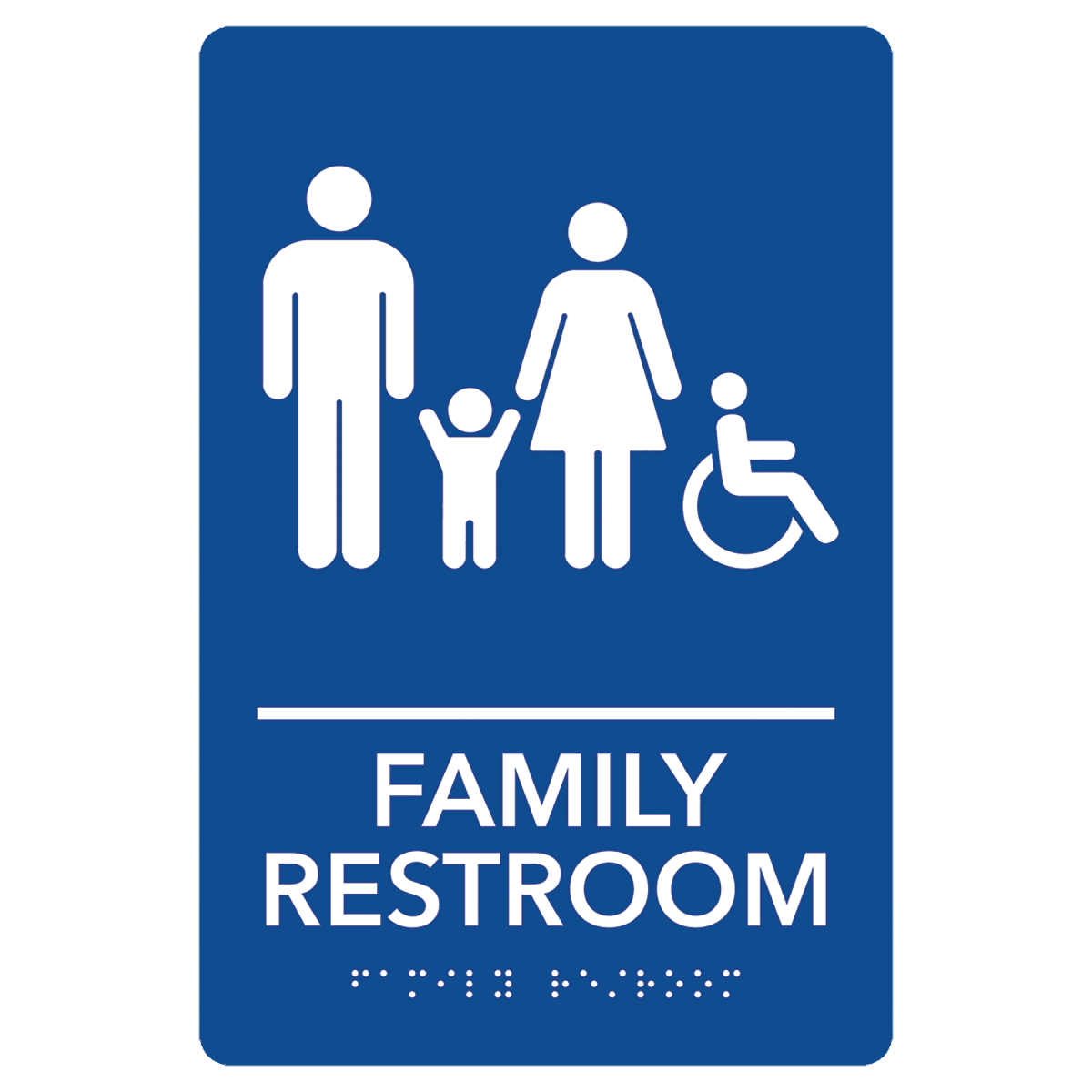 Pre - Designed ADA Signs - Restroom and Access Signs with Braille - Family Accessible Restroom ADA Sign with Wheelchair