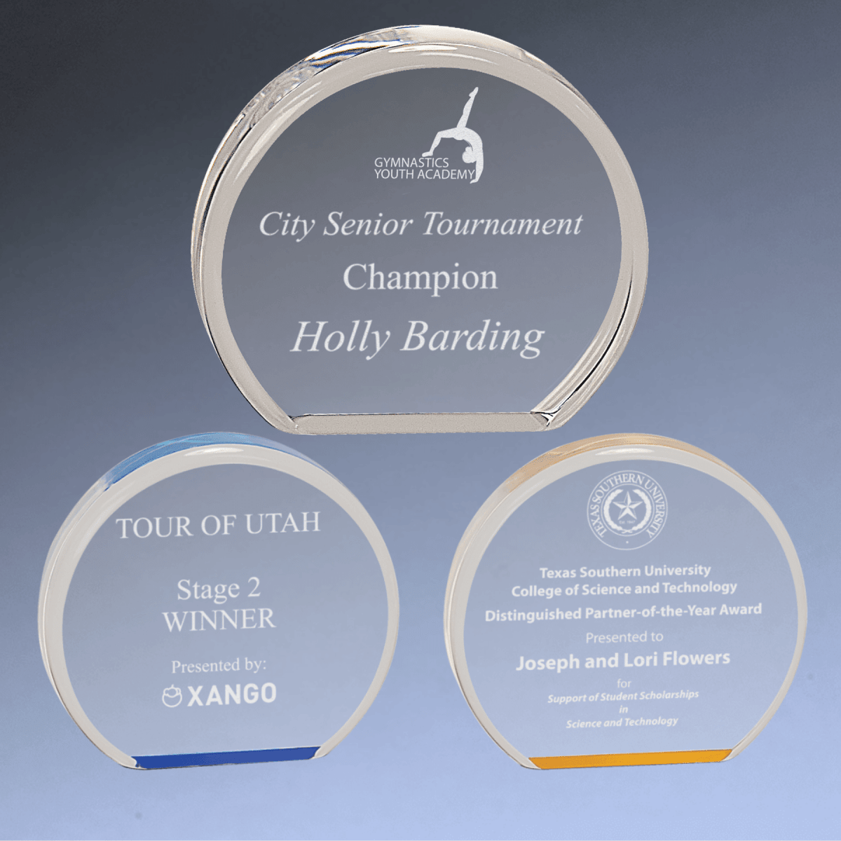 Premier Clear Round Acrylic Awards with Optional Gold or Blue Tint - Solid Clear