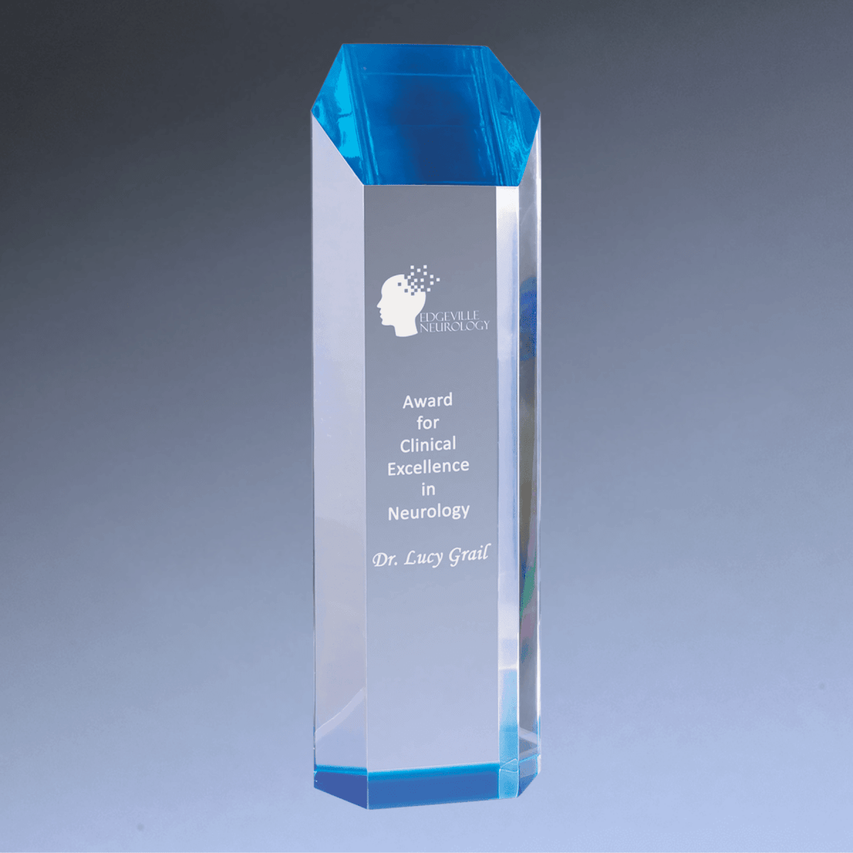 Premier Slant - Top Tower Acrylic Awards - Self - Standing Tribute - Blue