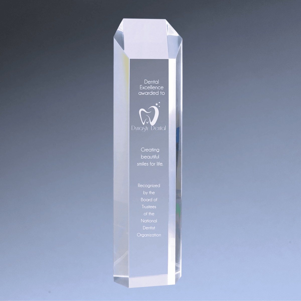 Premier Slant - Top Tower Acrylic Awards - Self - Standing Tribute - Clear