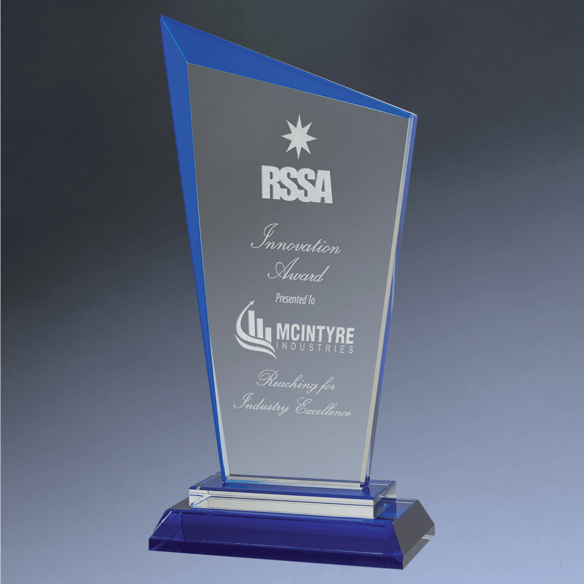 Razor Glass Awards – Custom Engraved for Contemporary Recognition - Blue