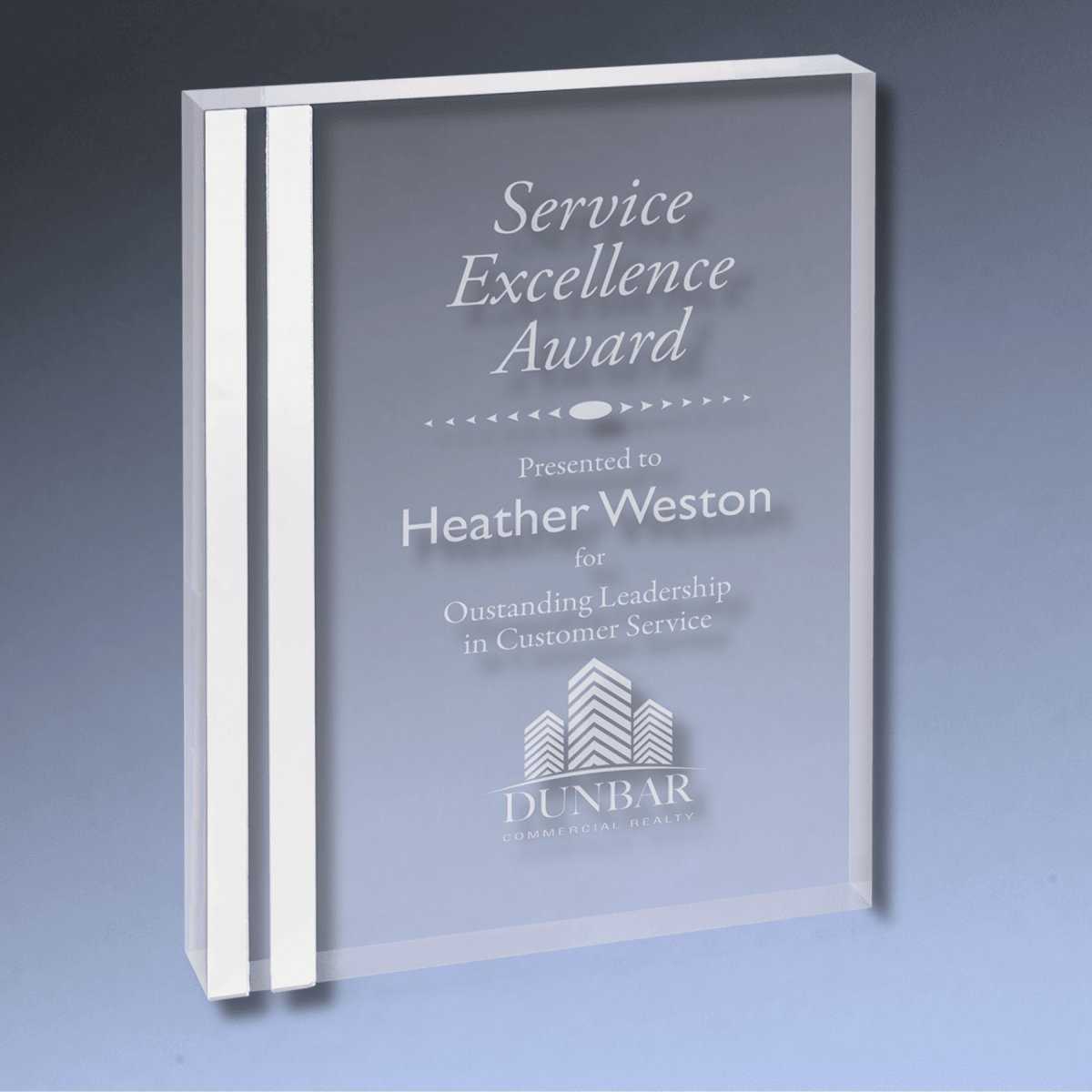 Rectangle Color - Edge Acrylic Award – Custom Engraved in Blue, Gold or Silver - Silver
