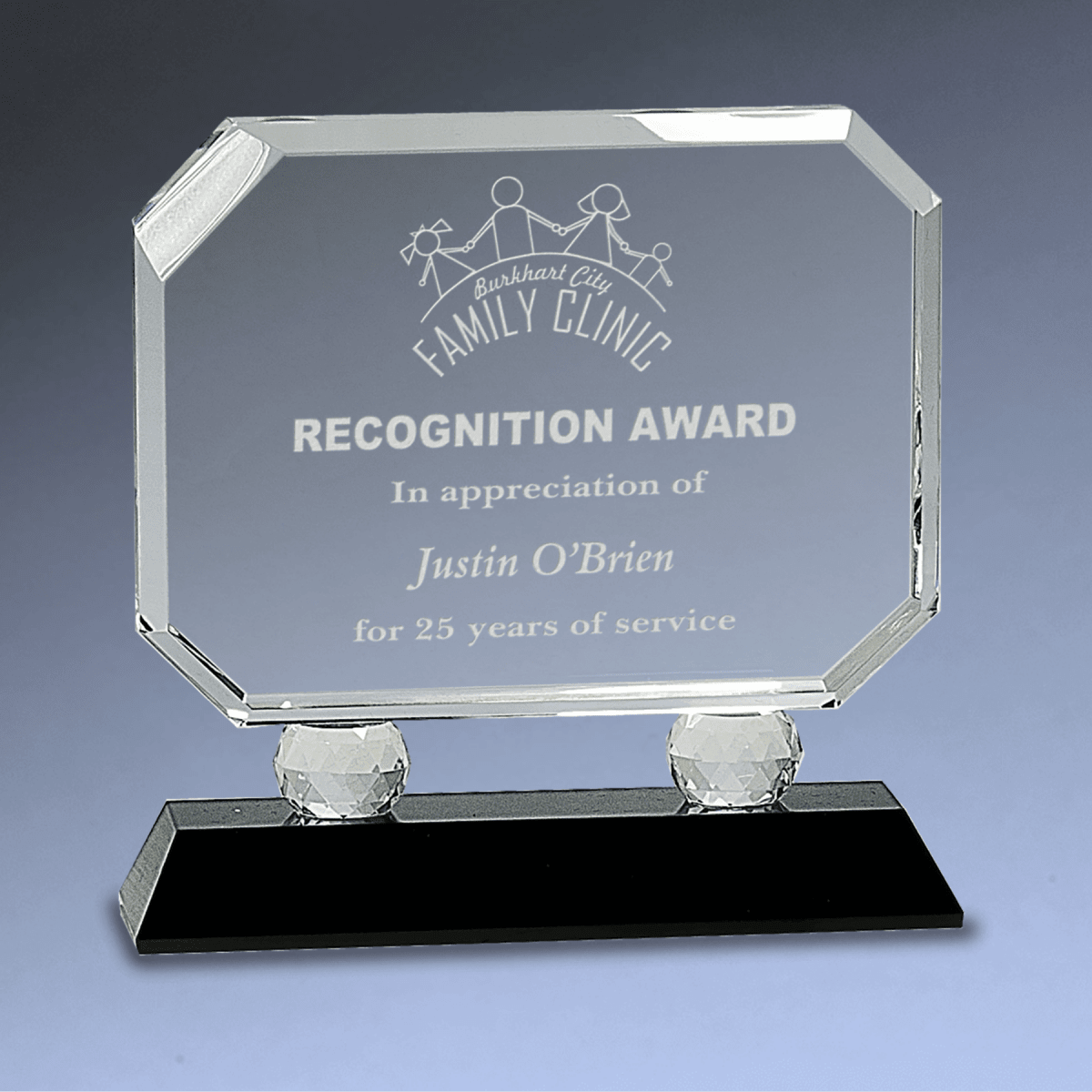 Rectangle Crystal Award with Diamond Risers and Crystal Base - Black Crystal