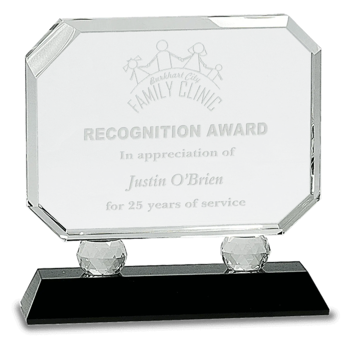 Rectangle Crystal on Black Pedestal Base - LightForce Laser Engraving, LLC