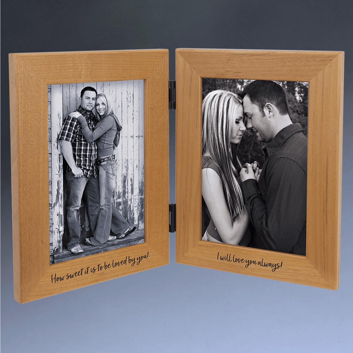 Red Alder Dual Picture Frame and Plaque with Personalized Engraving - Dual Frame with Engraving
