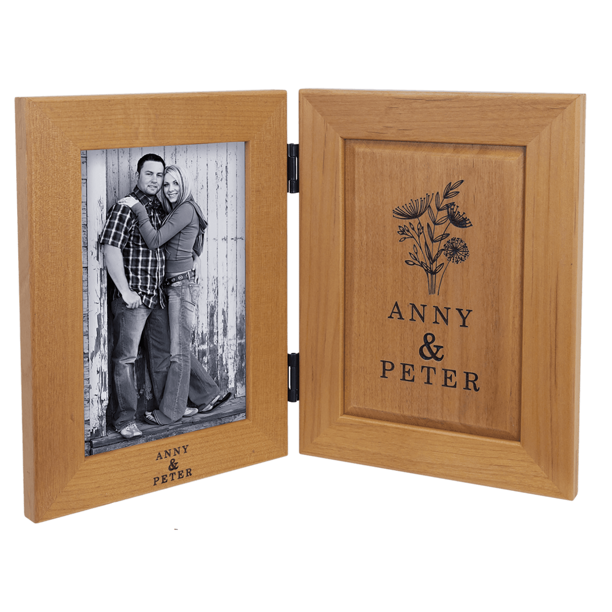Red Alder Dual Picture Frame and Plaque with Personalized Engraving - Dual Frame with Engraving and Plaque Insert