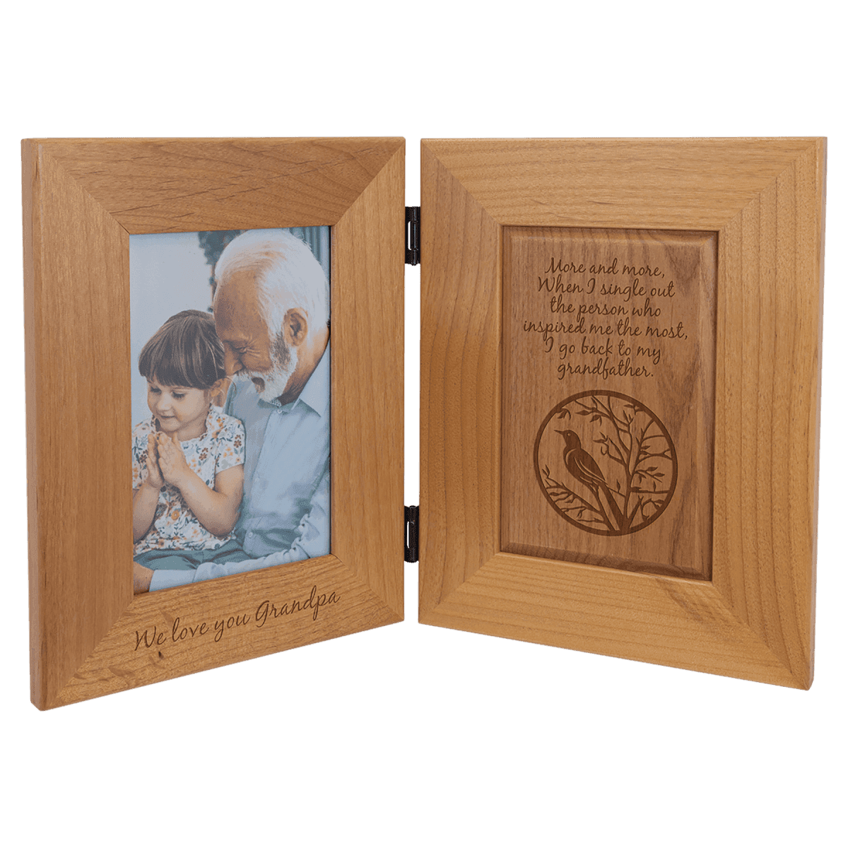 Red Alder Dual Picture Frame and Plaque with Personalized Engraving - Dual Frame with Engraving and Plaque Insert
