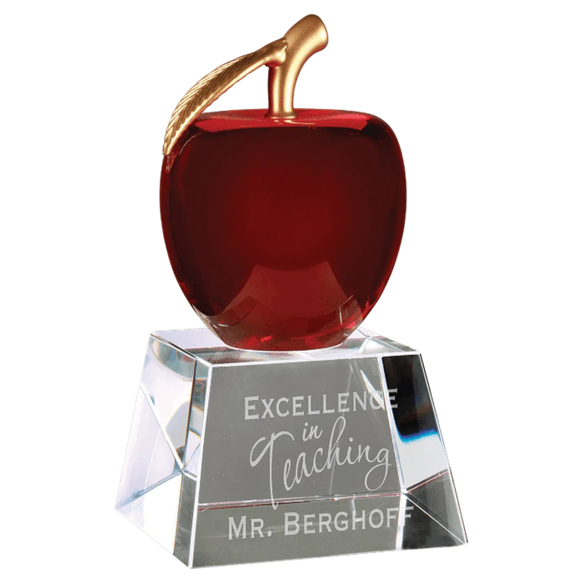 Red Crystal Apple with Clear Base - LightForce Laser Engraving, LLC