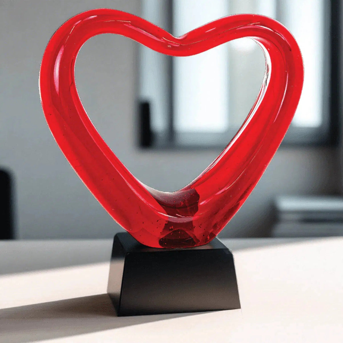 Red Heart Art Glass with Black Base - LightForce Laser Engraving, LLC