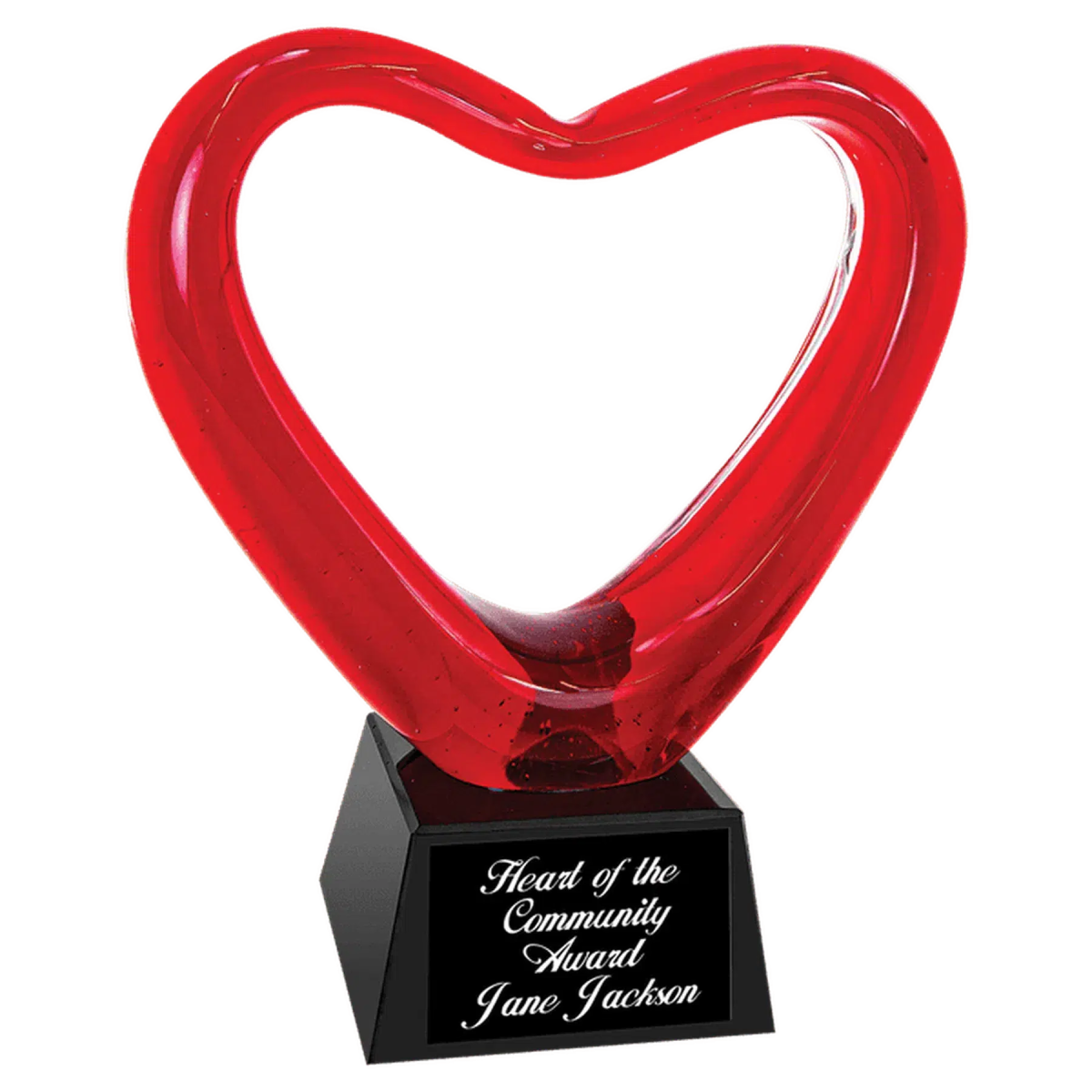 Red Heart Art Glass with Black Base - LightForce Laser Engraving, LLC