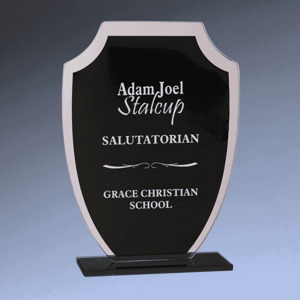 Reflection Glass Awards with Mirrored Edges and Black Base - Shield