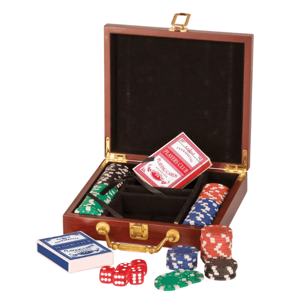 Rosewood Finish Poker Gift Set with 100 Chips, 2 Decks of Cards & 5 Dice - LightForce Laser Engraving, LLC