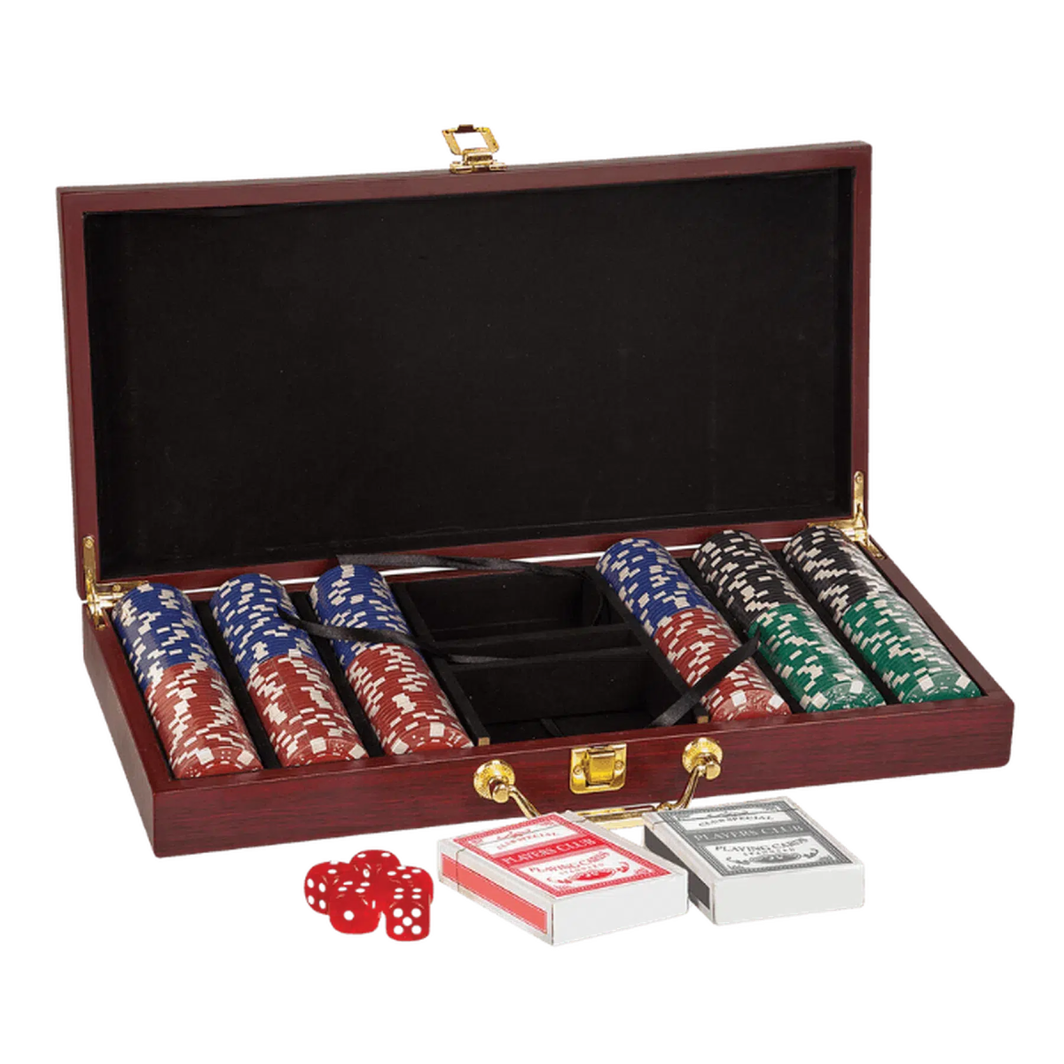 Rosewood Finish Poker Gift Set with 300 Chips, 2 Decks of Cards & 5 Dice - LightForce Laser Engraving, LLC